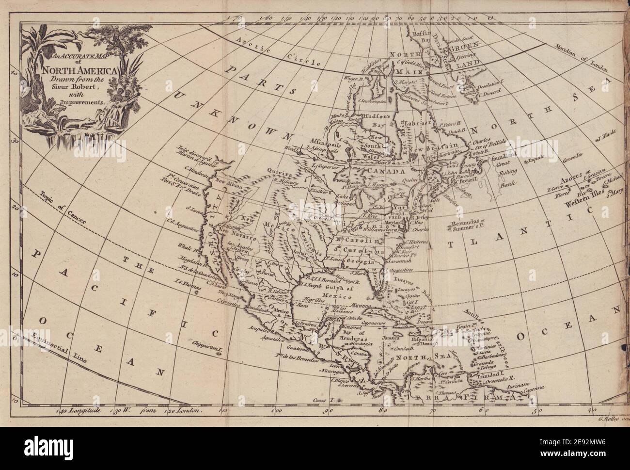 Eine akkurate Karte Nordamerikas aus der Sieur Robert… ROLLOS 1766 Stockfoto