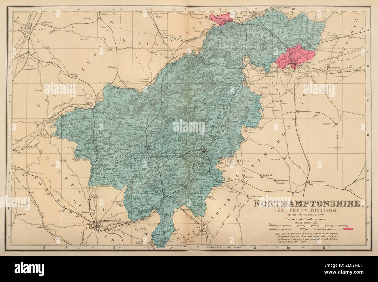 NORTHAMPTONSHIRE (North) antike Grafschaftskarte von GW BACON 1883 alt Stockfoto