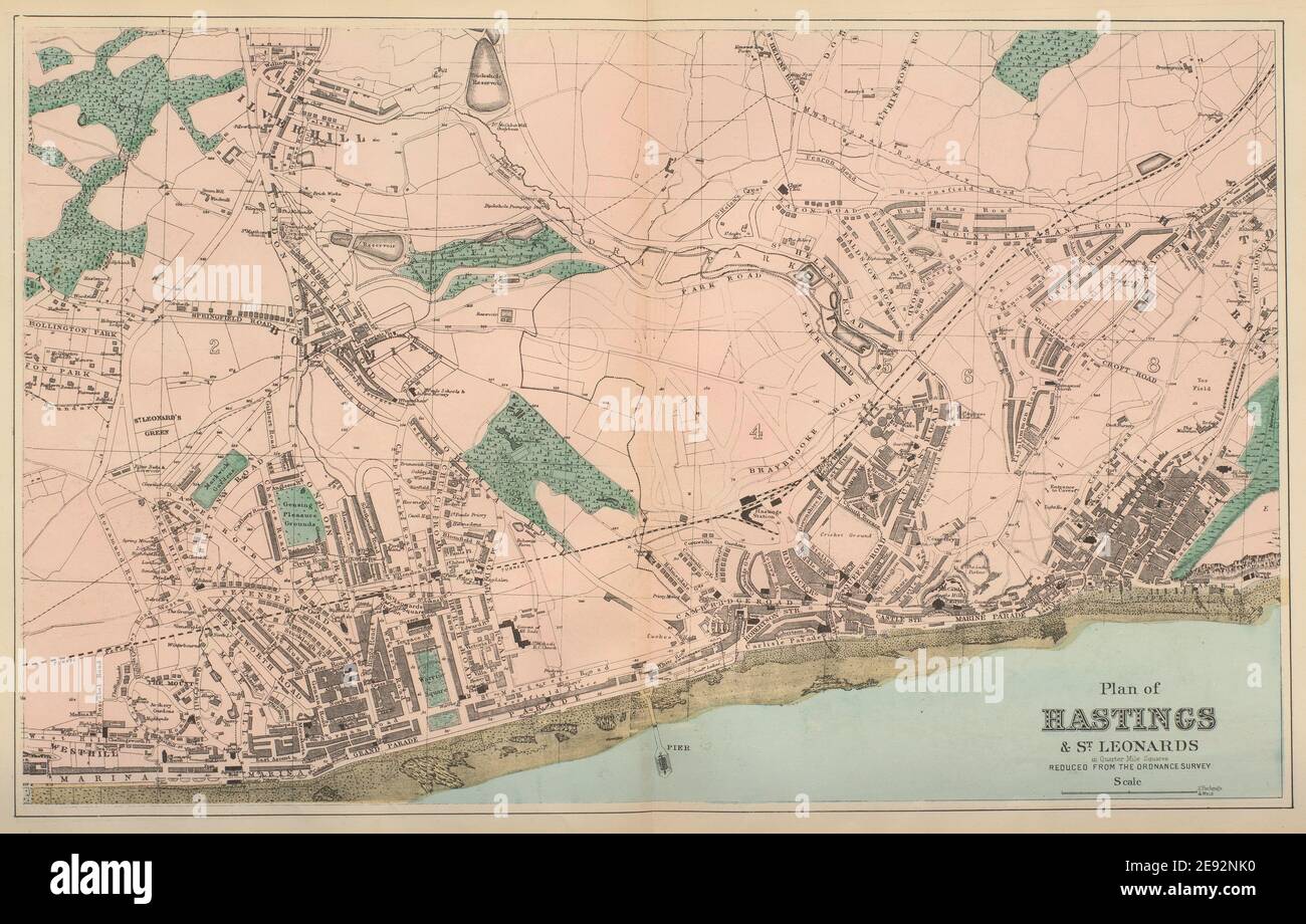 HASTINGS St Leonards Silverhill Blacklands Stadtplan GW BACON 1883 Karte Stockfoto