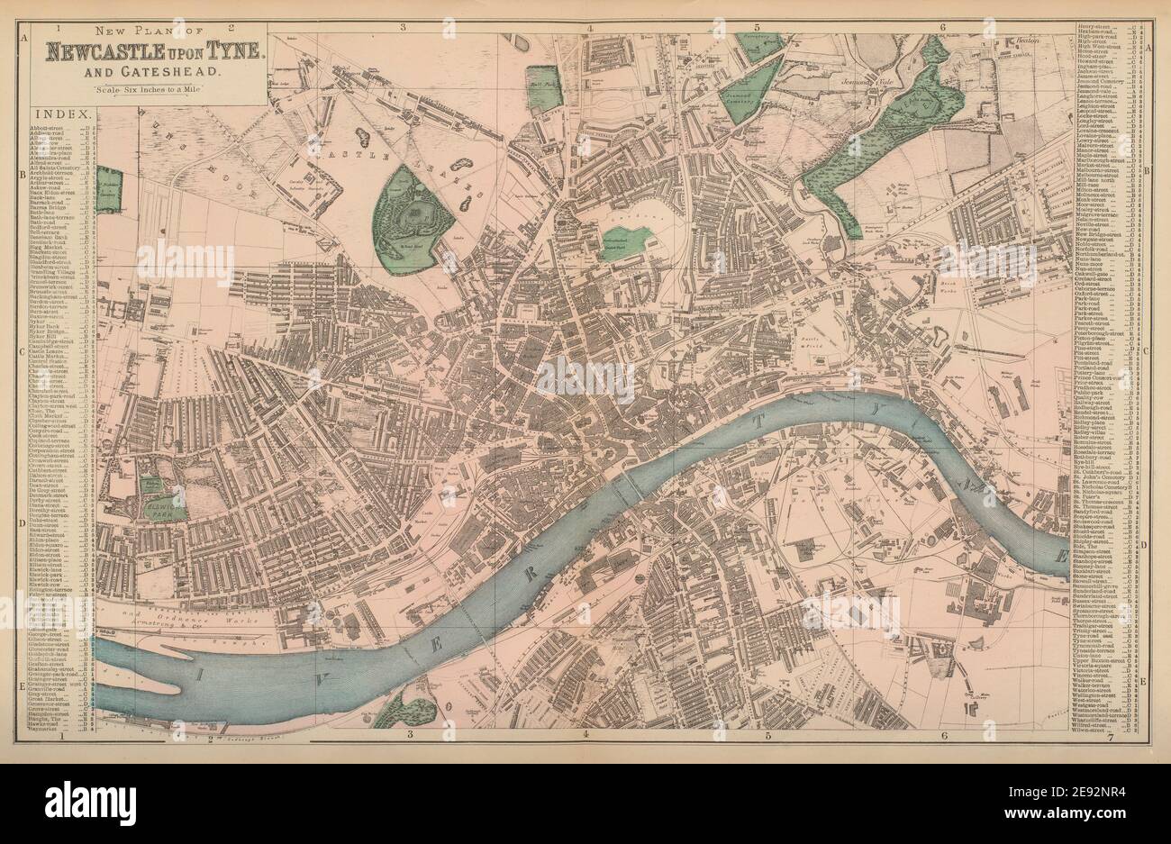 NEWCASTLE-UPON-TYNE Gateshead Elswick Byker Stadt Stadtplan GW BACON 1883 Karte Stockfoto
