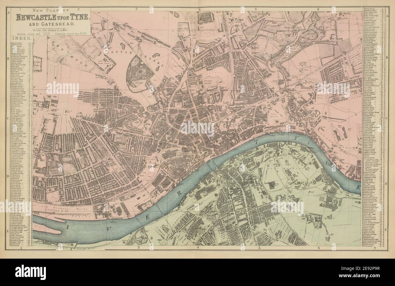 NEWCASTLE-UPON-TYNE Gateshead Elswick Byker Stadt Stadtplan GW BACON 1885 Karte Stockfoto