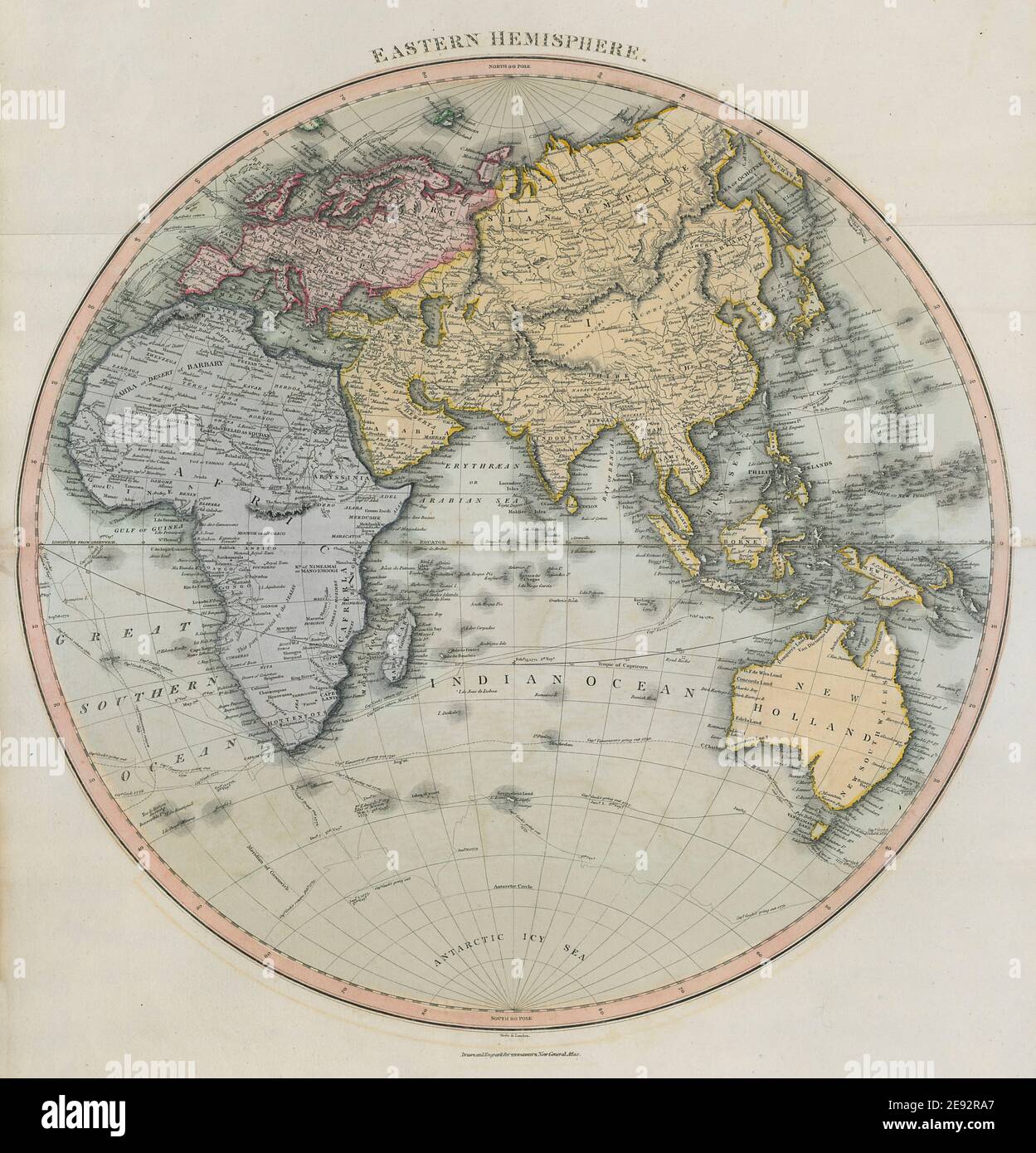 „östliche Hemisphäre“. Europa Asien Afrika Australasien. THOMSON 1817 alte Karte Stockfoto