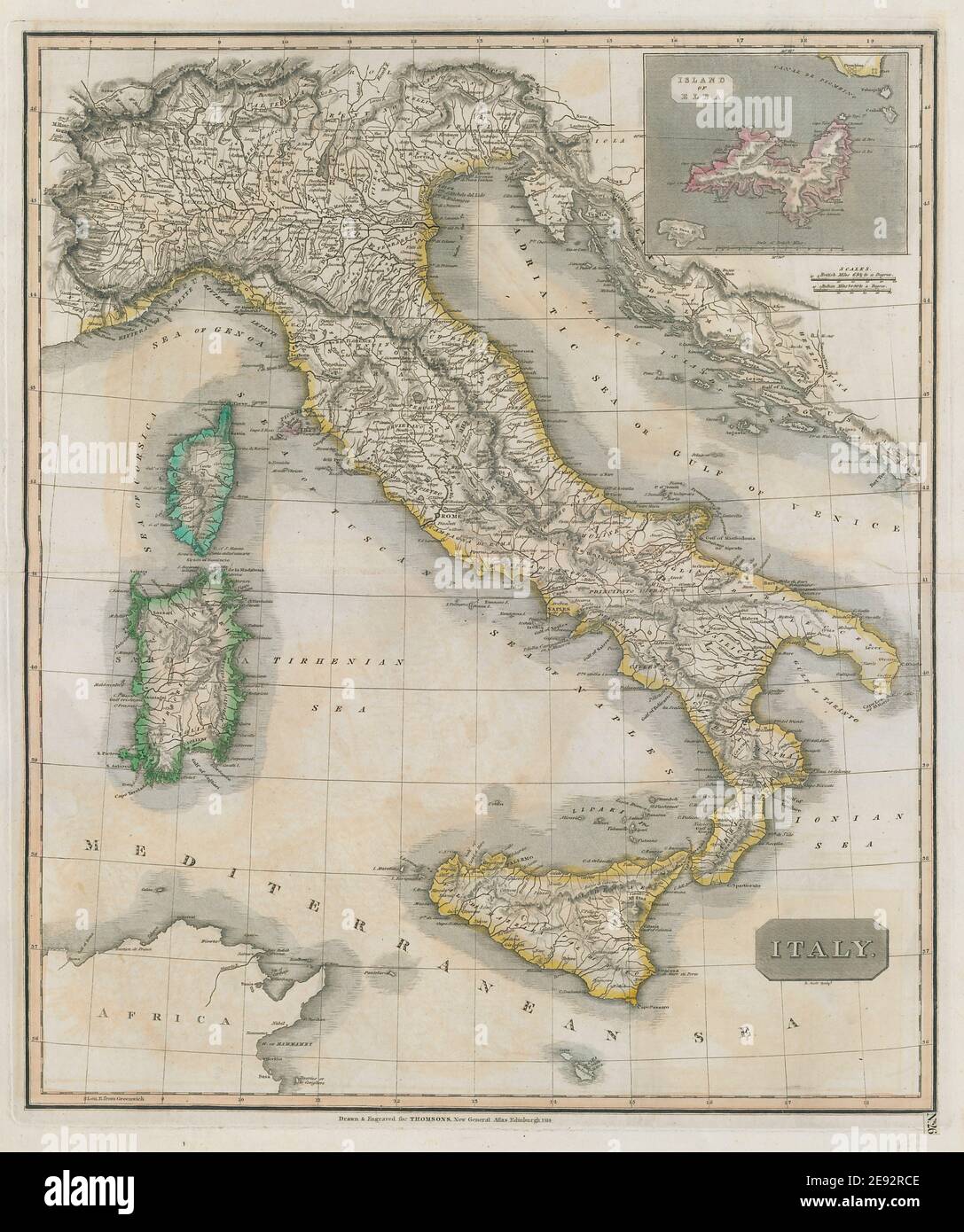 Italien von John Thomson. Insel Elba. Sizilien Sardinien Korsika 1817 alte Karte Stockfoto