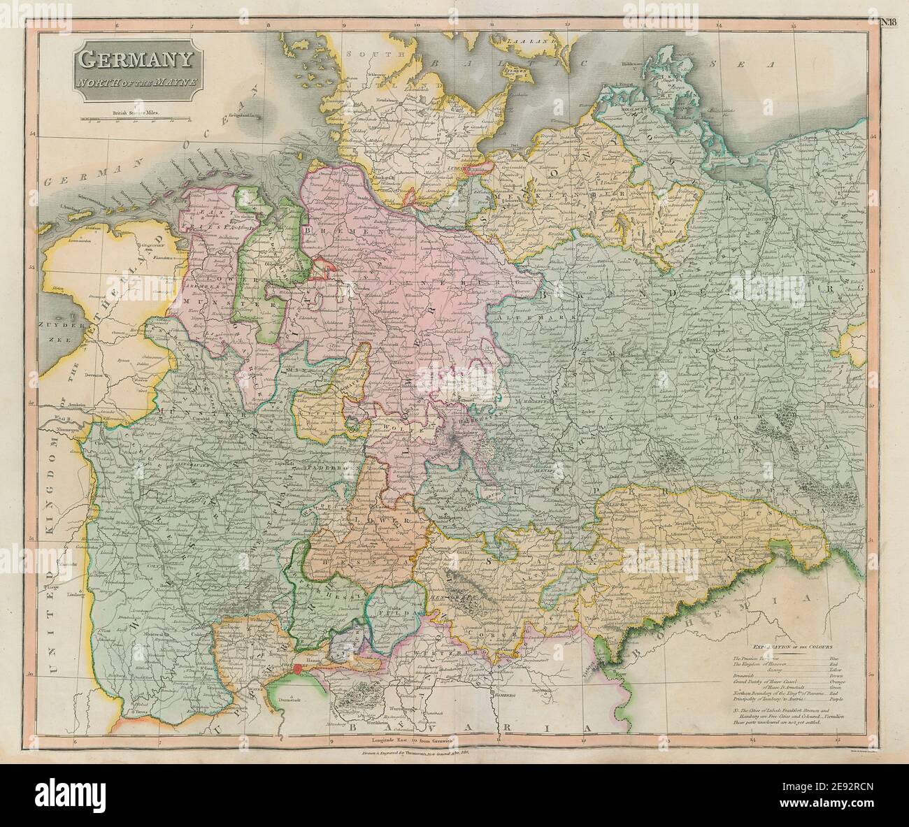 „Deutschland, nördlich der Mayne“ (Main). Preußen Sachsen Hannover. THOMSON 1817-Karte Stockfoto