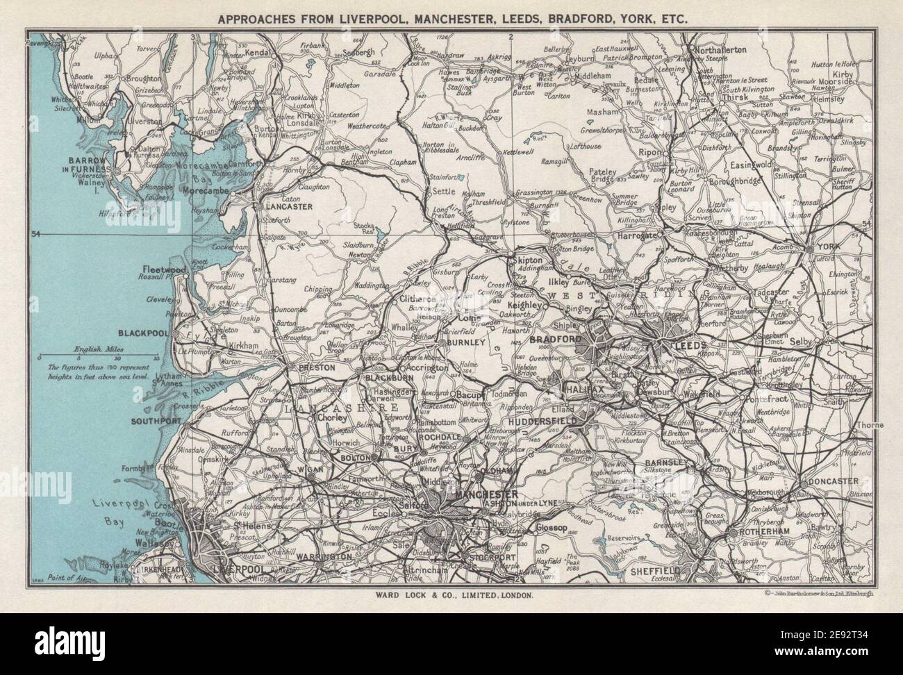 LANCASHIRE & YORKSHIRE. Liverpool Manchester Leeds Blackpool Ribble 1964 Karte Stockfoto