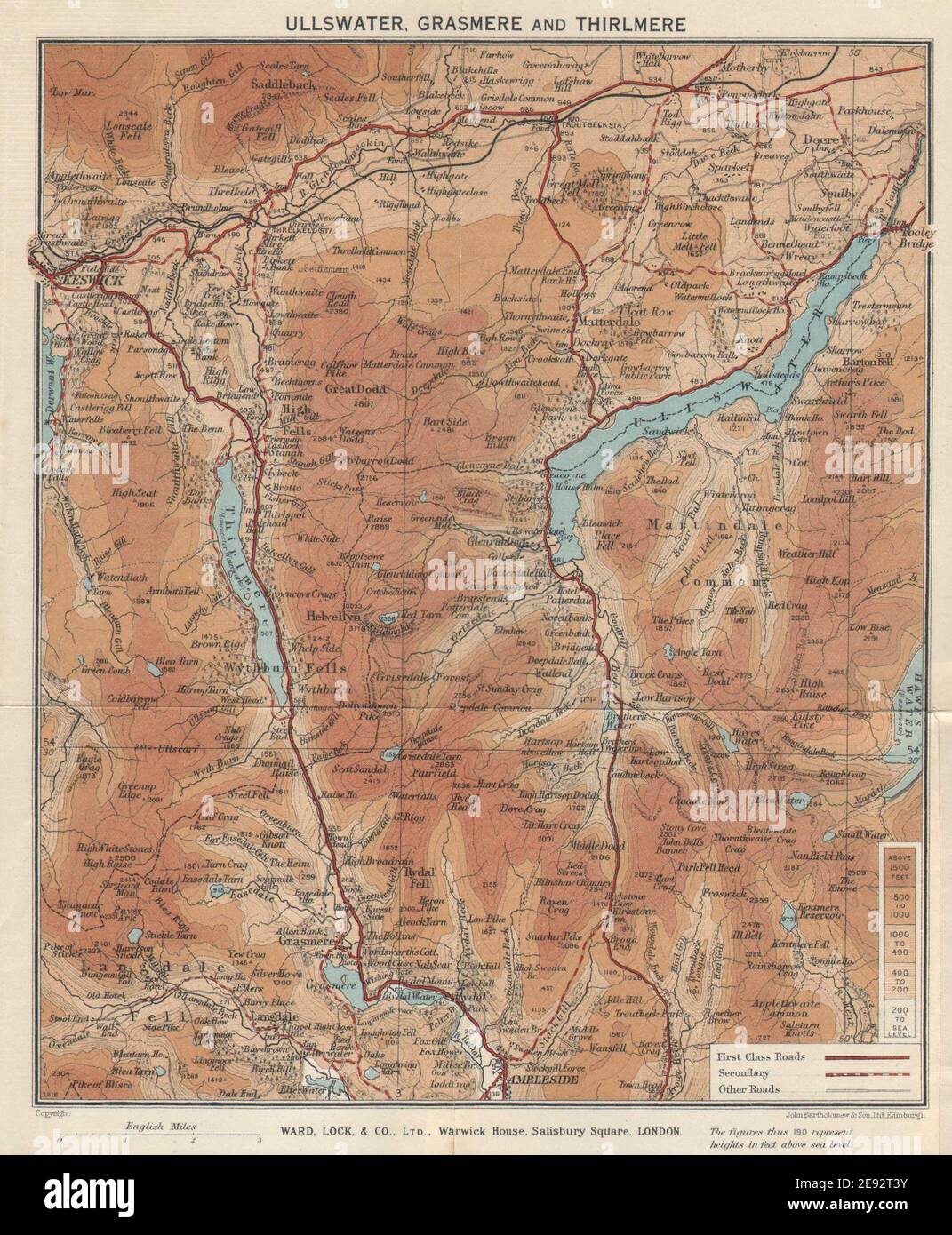 ULLSWATER, GRASMERE & THIRLMERE. Lake District. Cumbria. STATIONSSCHLOSS 1937 MAP Stockfoto