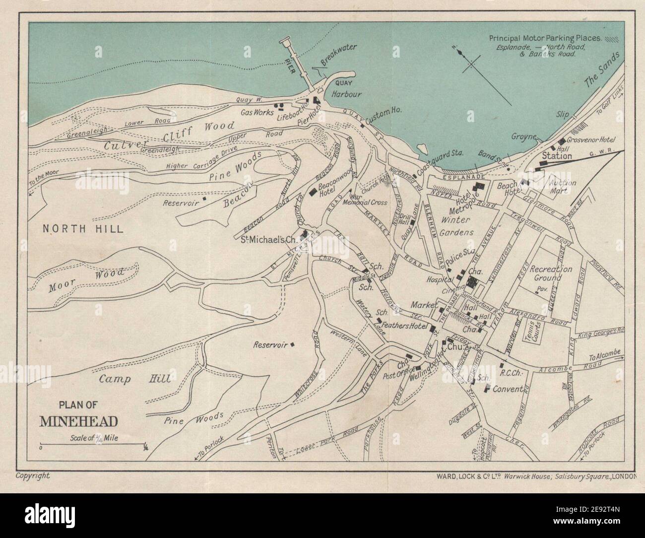 MINEHEAD vintage Stadt / Stadtplan. Somerset. WARD LOCK 1936 alte ...