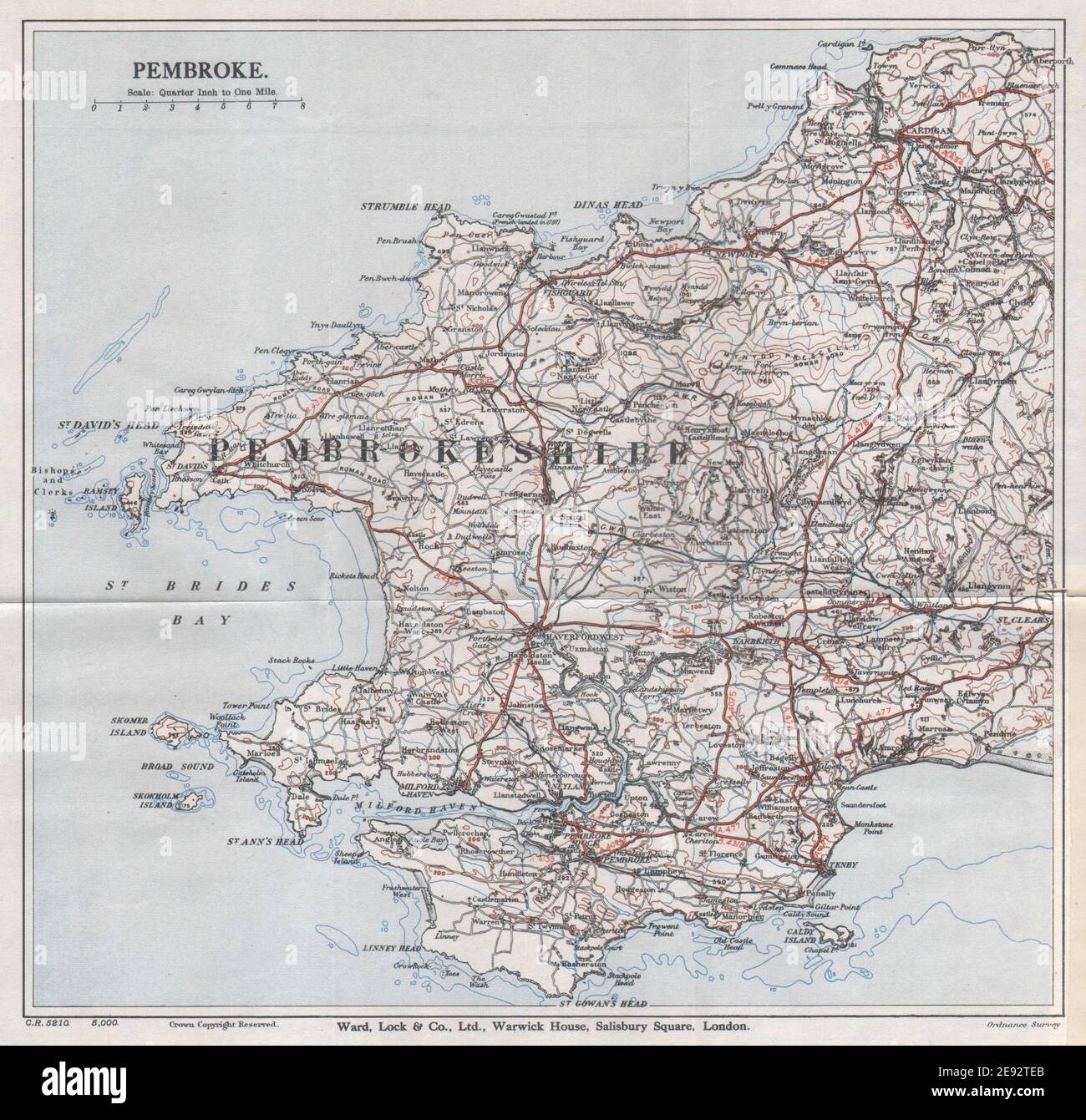 PEMBROKESHIRE. Cardigan Pembroke Tenby St. David's. Wales. STATIONSSCHLOSS 1936 MAP Stockfoto