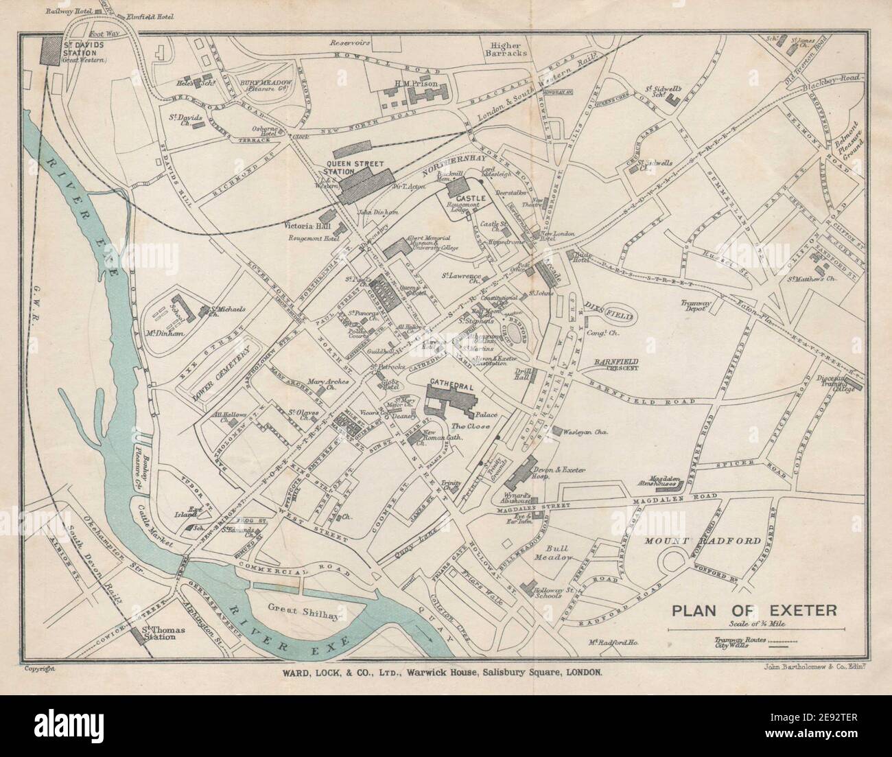 EXETER vintage Touristenstadt Stadtplan. Devon. WARD LOCK 1912 alte ...