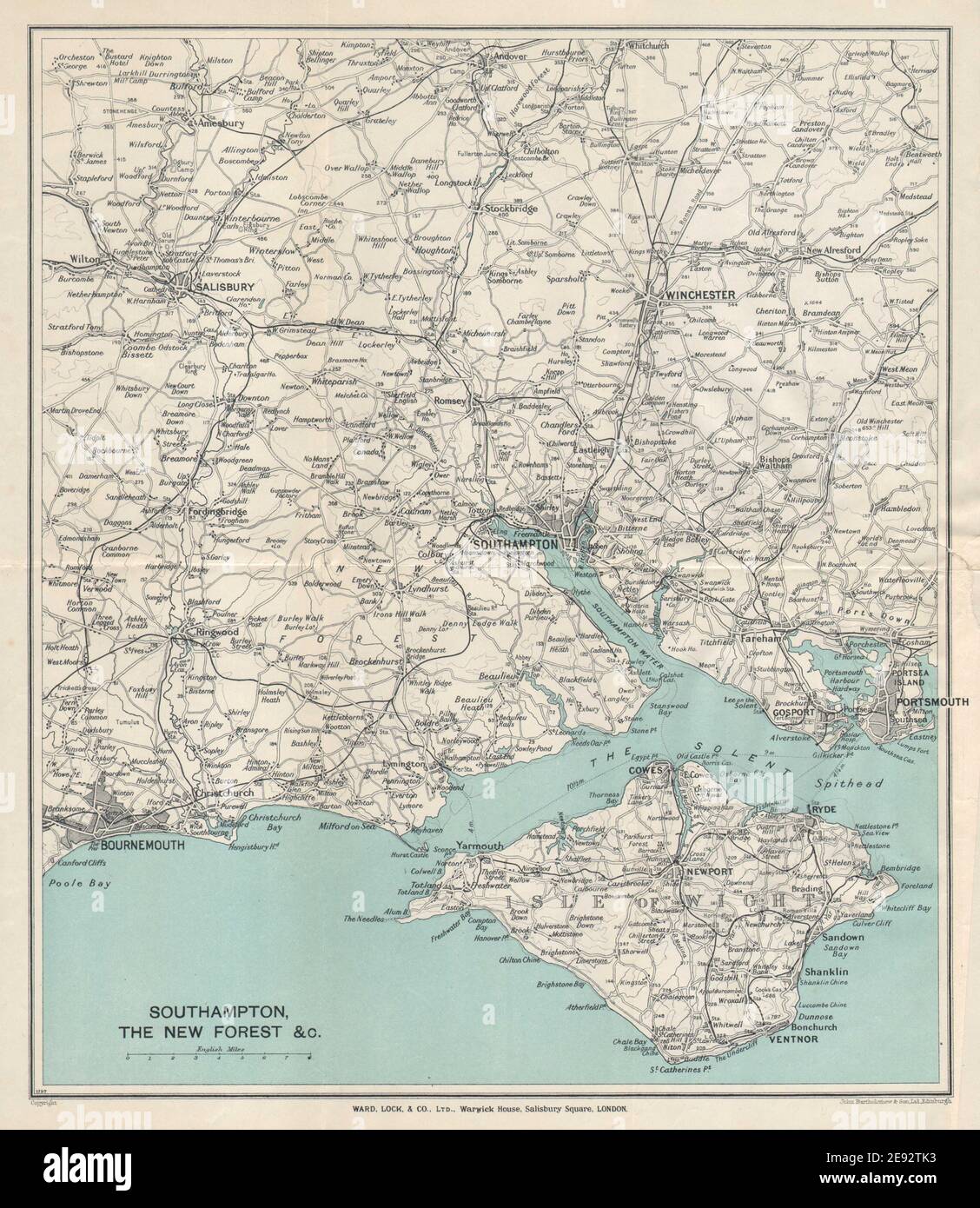 SOUTHAMPTON UMGEBUNG Isle of Wight New Forest Bournemouth Winchester 1933 Karte Stockfoto