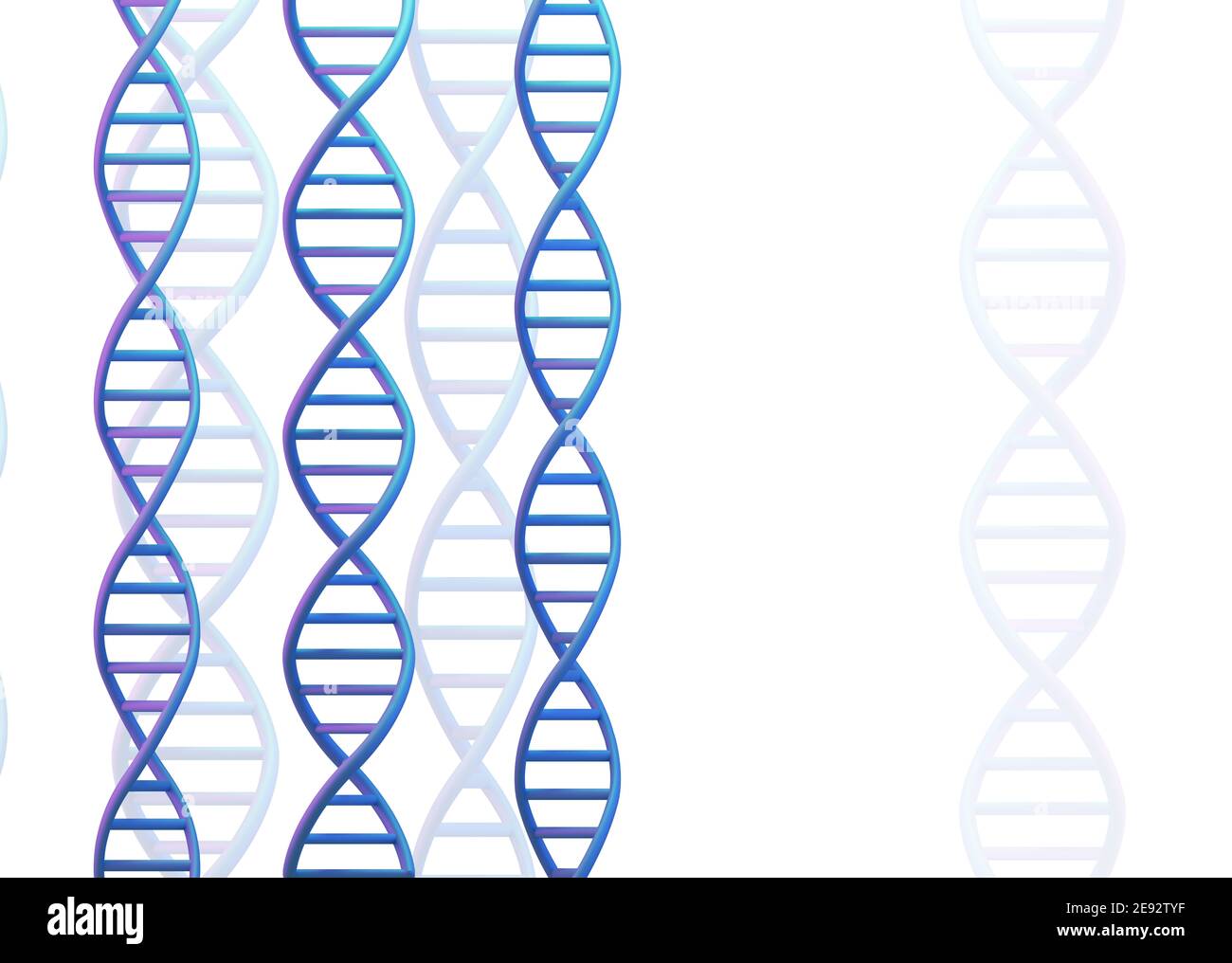 Blaue DNA-Moleküle Strukturen auf Weiß. Wissenschaft und Technik, 3D Render Stockfoto