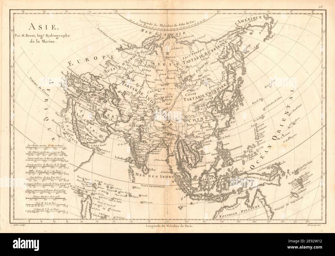 Asie. Antike Landkarte von Asien. Persien China Tartar. BONNE 1787 alt Stockfoto