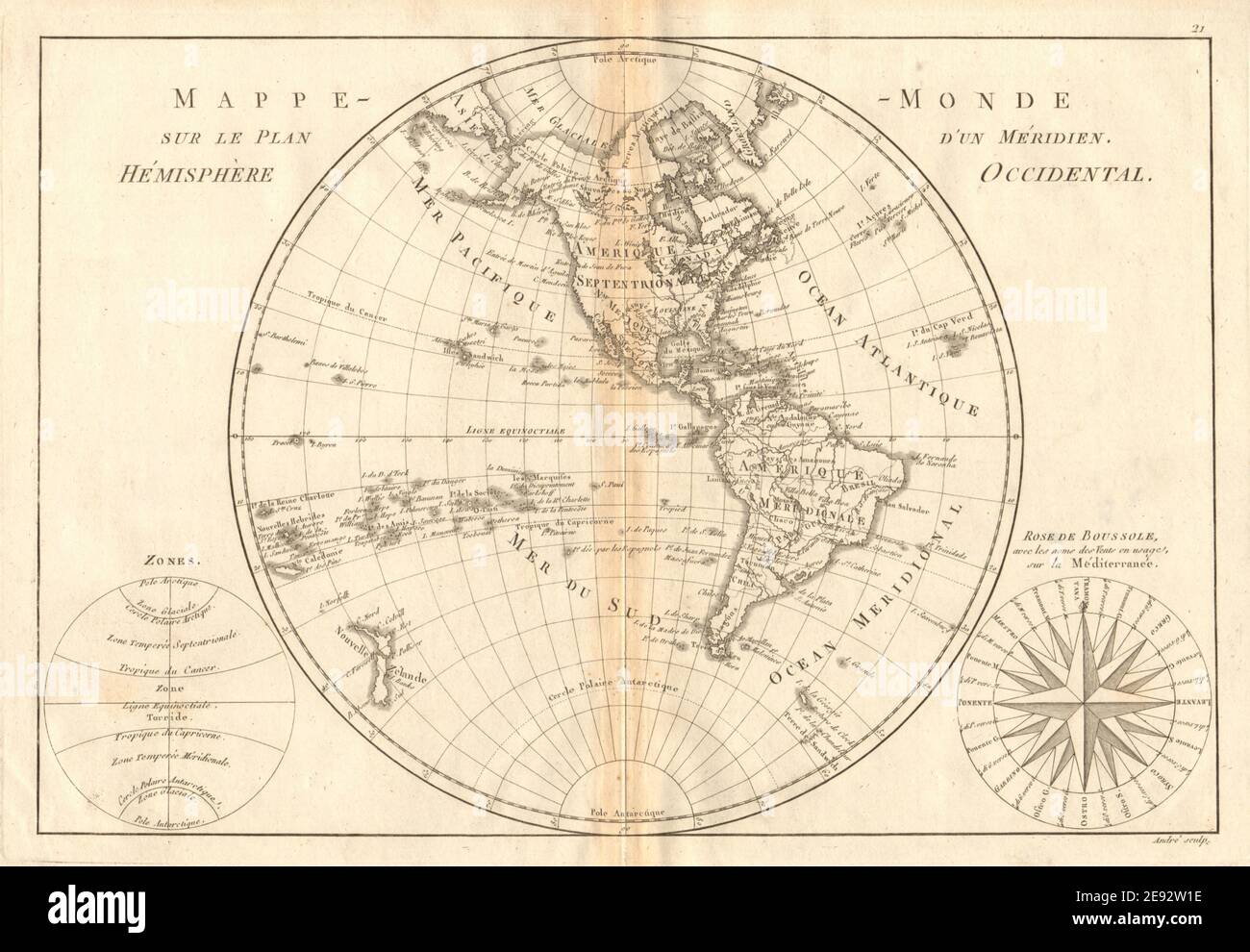 Mappe-monde sur le Plan d’un Méridien, Hemisphäre Occidental. BONNE 1787 Stockfoto Mappe-monde sur le Plan d’un Méridien, Hemisphäre Occidental. BONNE 1787 Stockfoto