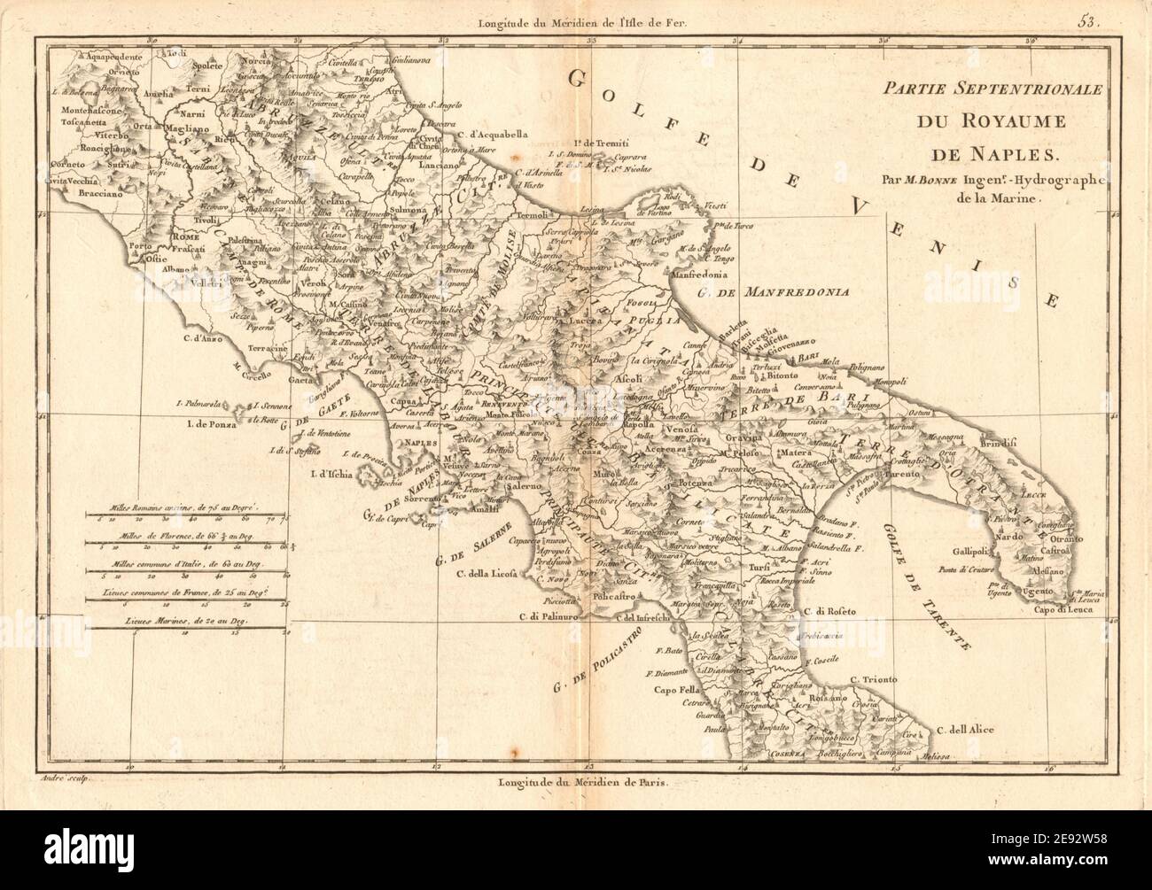 Partie Septentrionale du Royaume de Naples. Süditalien. BONNE 1787 alte Karte Stockfoto