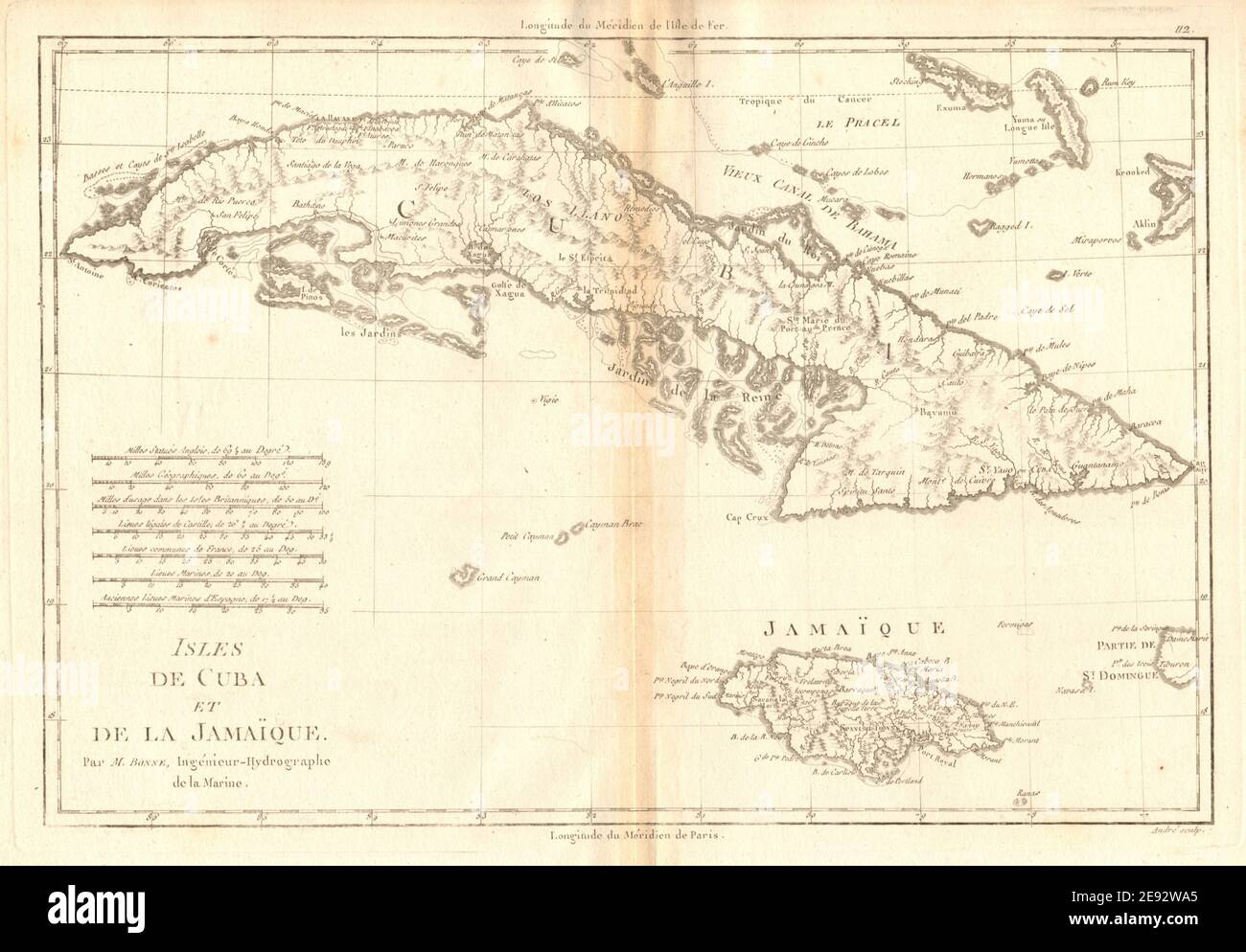 Isles de Cuba et de la Jamaïque. Die Inseln Kuba und Jamaika. BONNE 1788 Karte Stockfoto