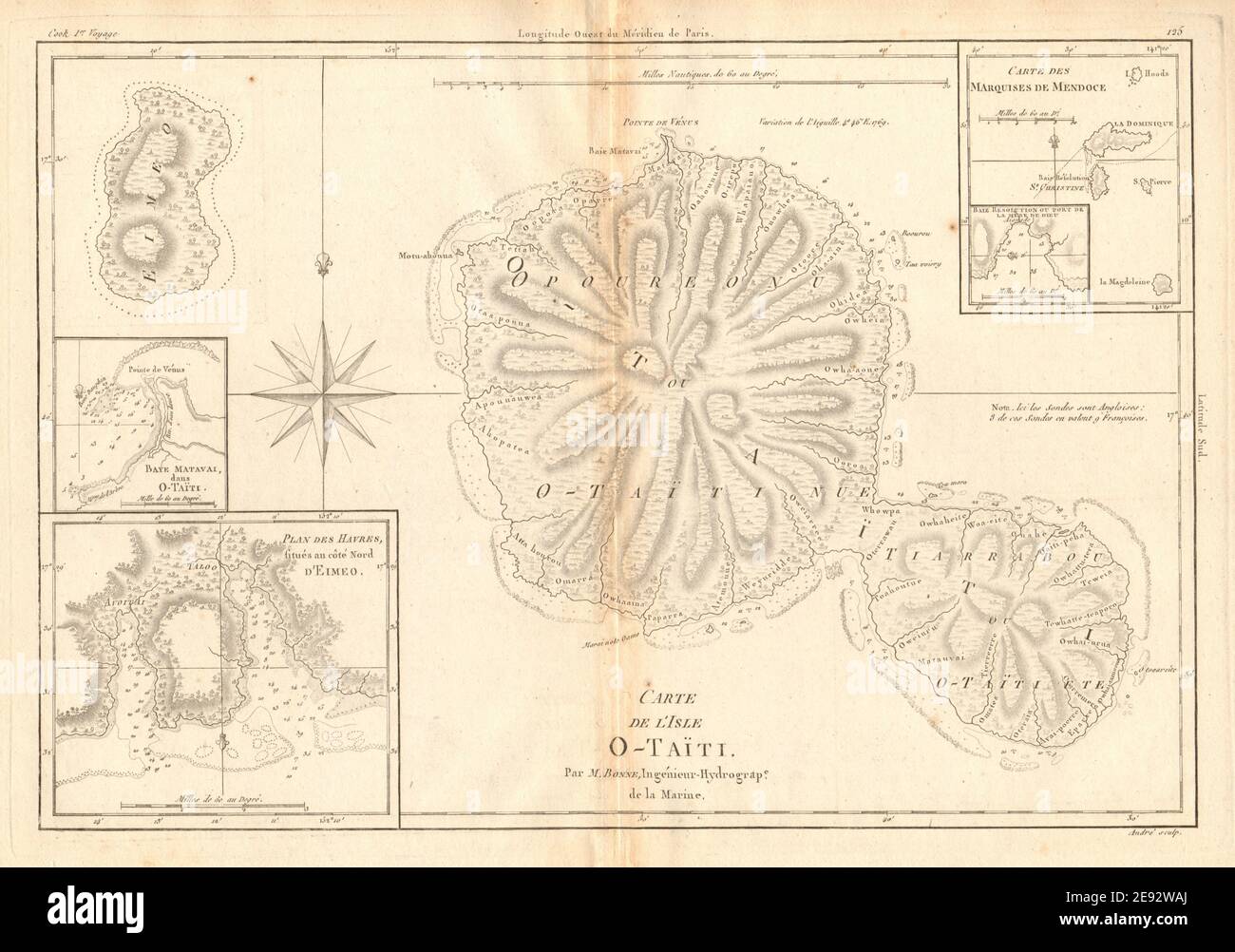 Carte de l'isle OTaïti. Tahiti, Moorea Und Marquesas. Polynesien