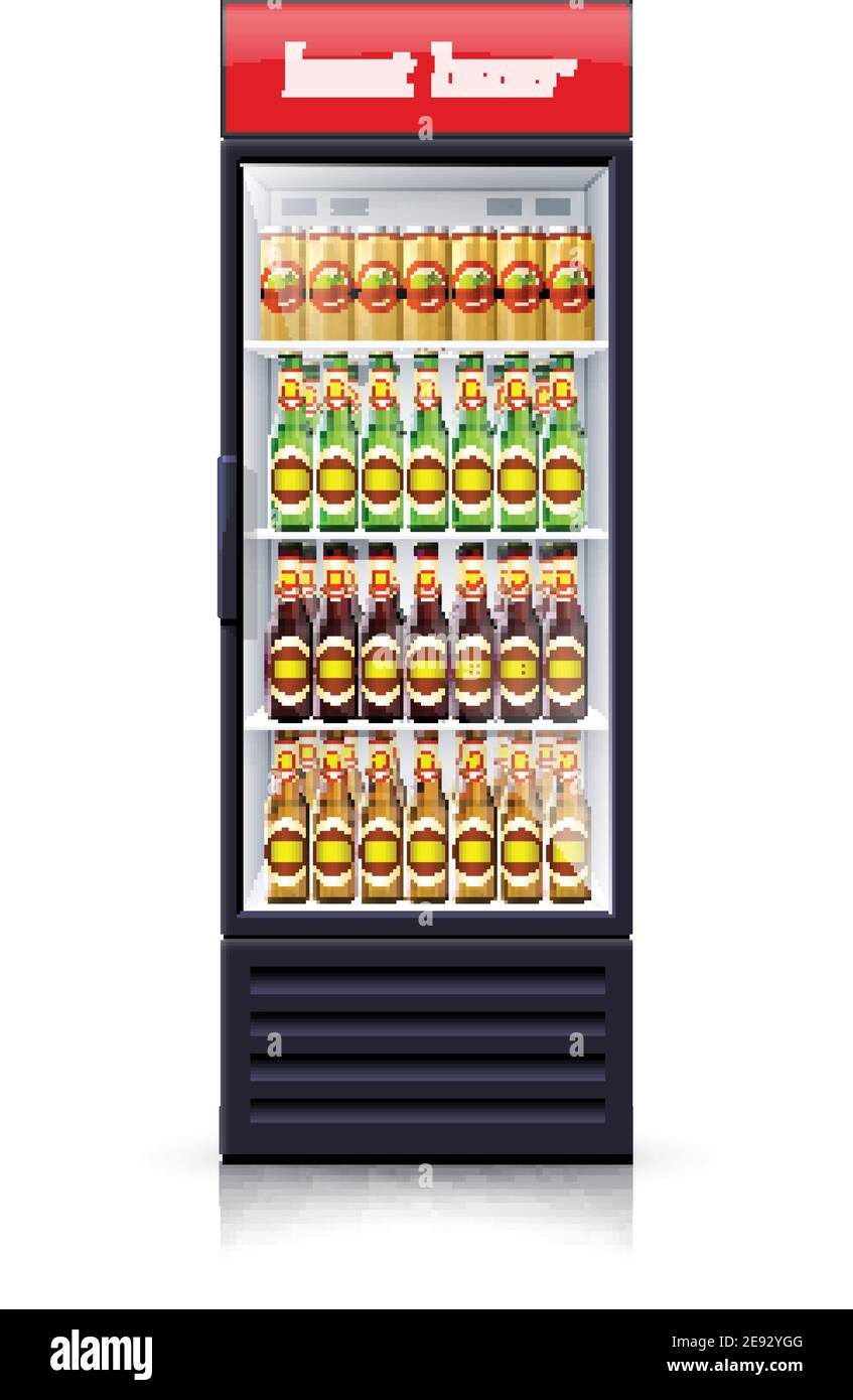 Kühlschrank Spender Maschine Kühlung und Verkauf besten Budget Bier  dekorativ Einzelobjekt Poster realistische Vektor Illustration  Stock-Vektorgrafik - Alamy