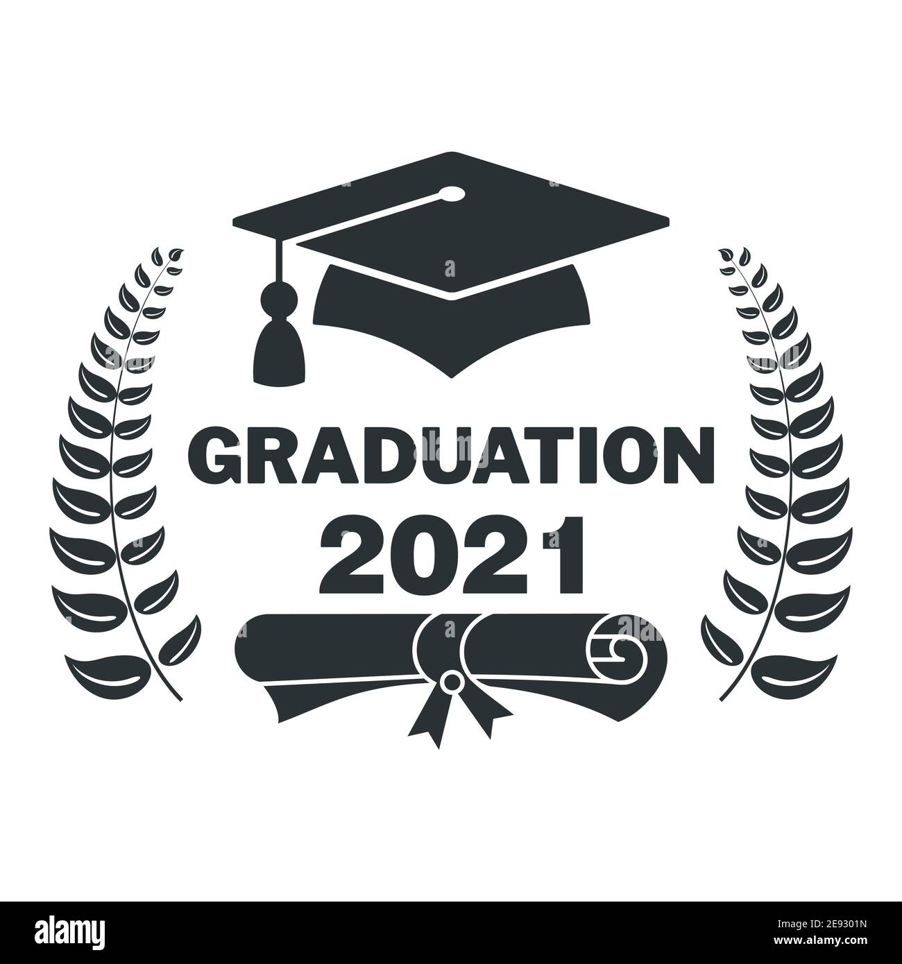 Graduate Cap schwarzes Logo mit Lorbeerkranz Stock Vektor