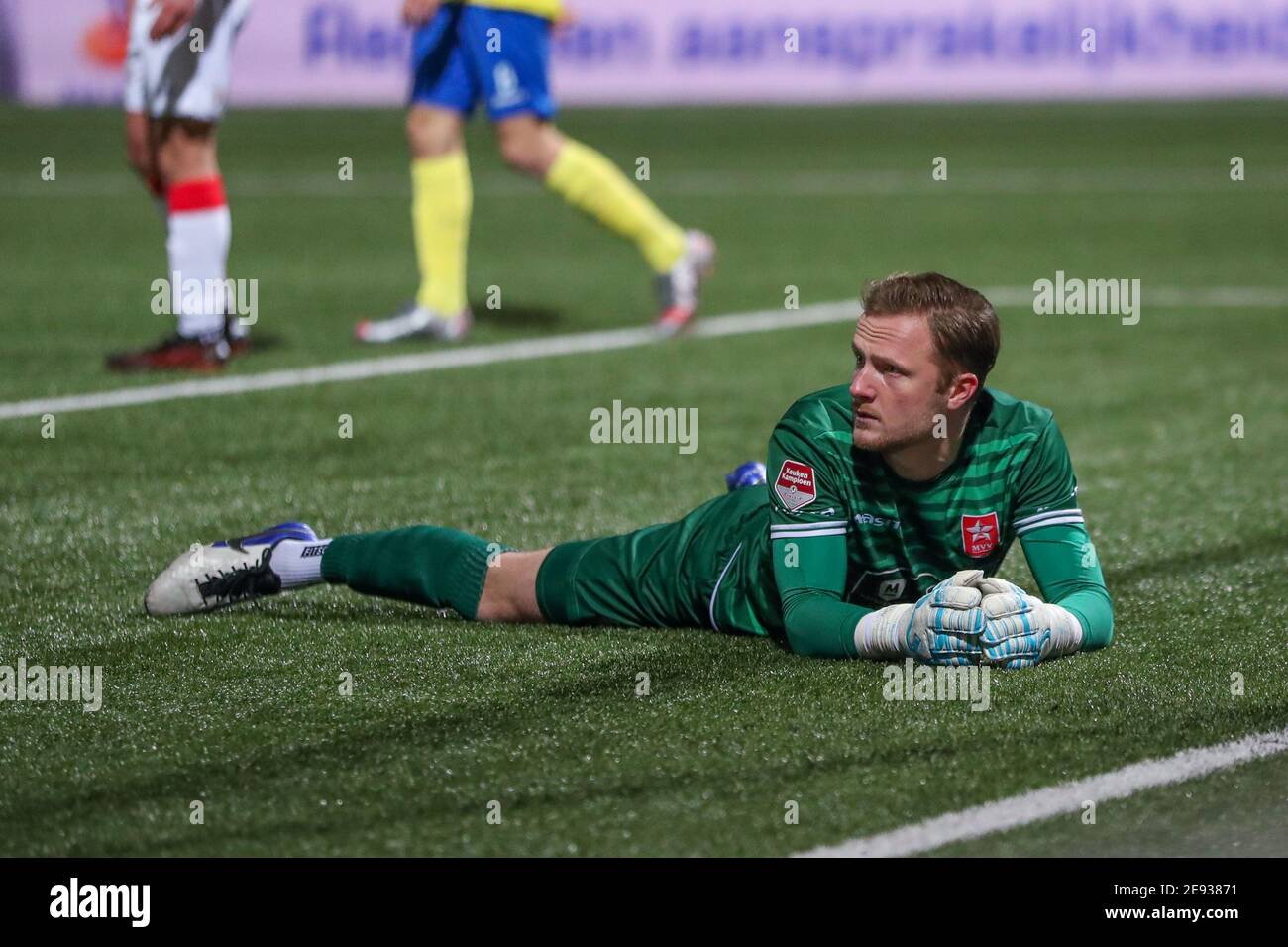 LEEUWARDEN, NIEDERLANDE - JANUAR 31: Torwart Mike Havekotte vom MVV Maastricht während des niederländischen Keukenkampioendivisie-Spiels zwischen Cambuur und MVV Stockfoto