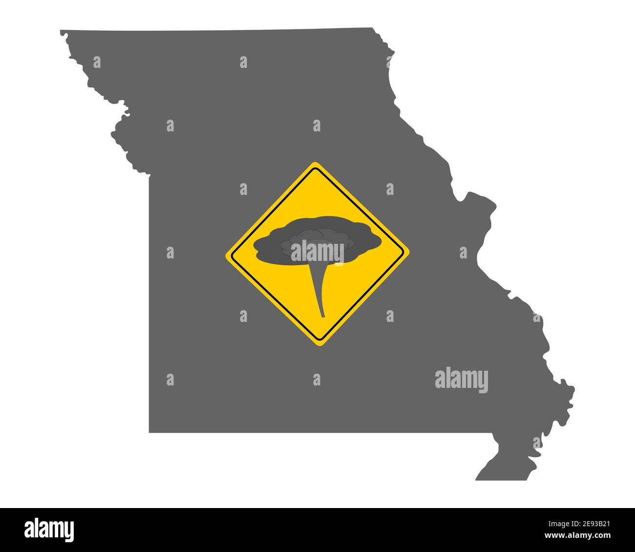 Karte Von Missouri Und Verkehrszeichen Tornado Warnung Stockfotografie Alamy
