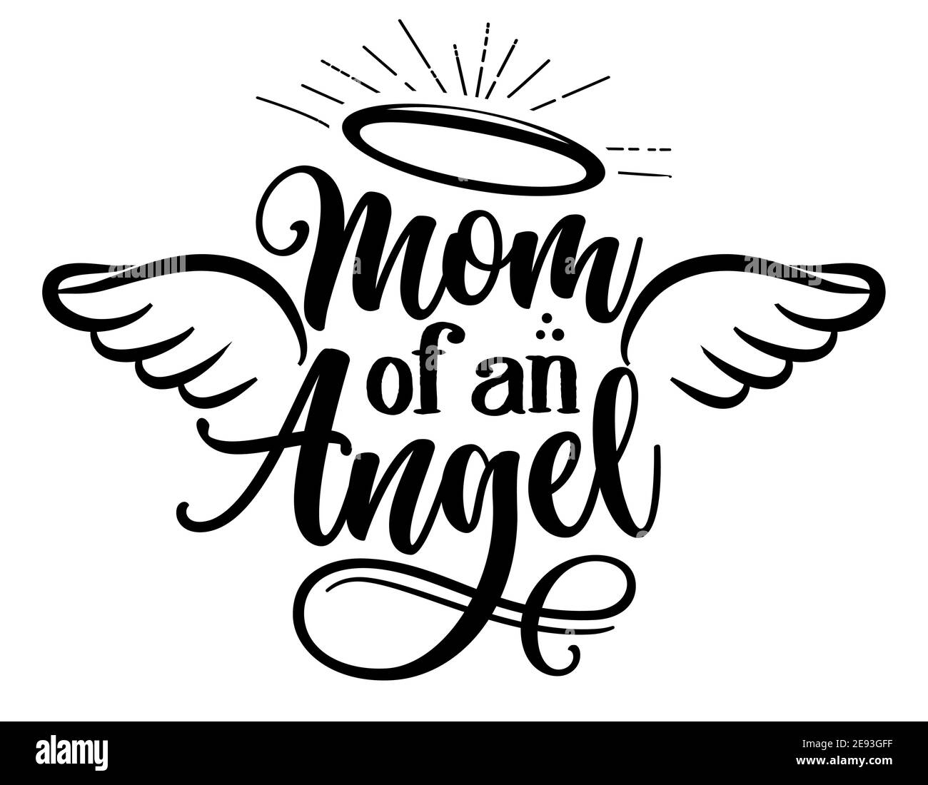 Mom of On Angel - Hand gezeichnet schöne Erinnerung Phrase. Moderne Pinsel Kalligraphie. Ruhe in Frieden, RIP-Speicher. Liebe deine Kinder. Inspirierender Typograph Stock Vektor