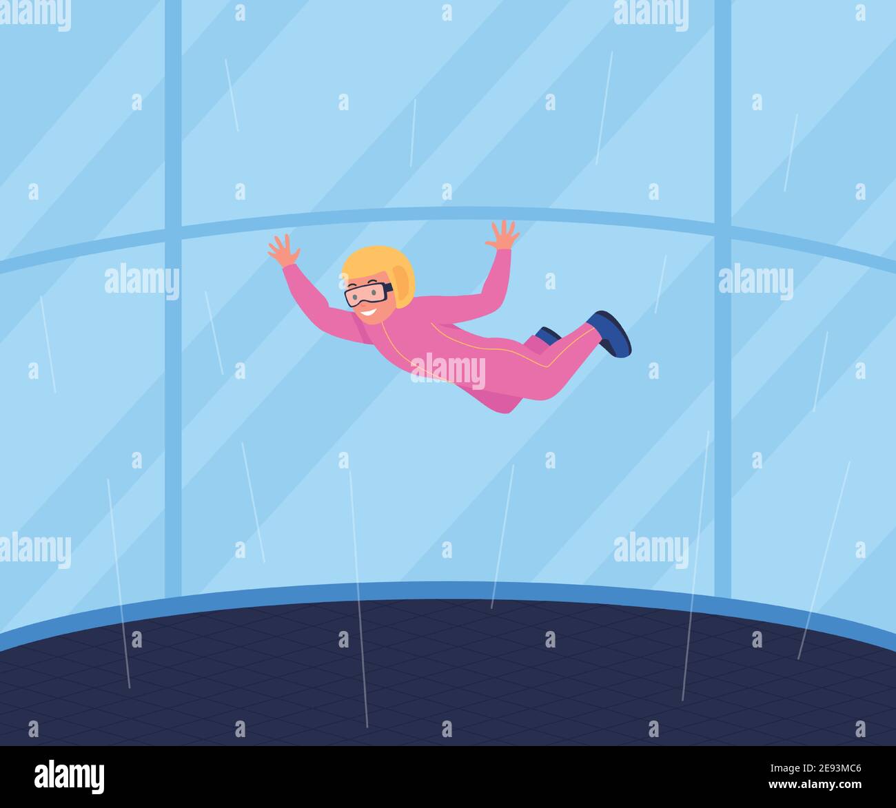 Freizeitwind Tunnel Skydiving flache Farbe Vektor Illustration Stock Vektor