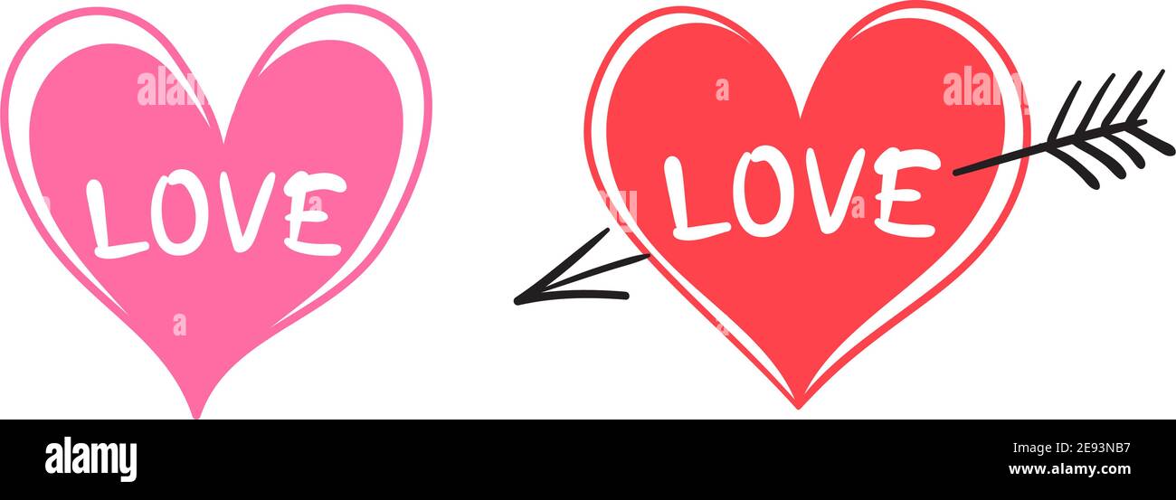 Valentines Hearts Set und Liebe Text Stock Vektor