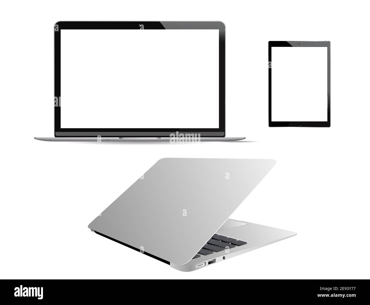 Notebook-Vektormockup. Computer Notebook Mobile pc auf weißem Hintergrund isoliert. Realistischer tragbarer Laptop leer, Vorderansicht. Modernes generisches Notebook, Stock Vektor