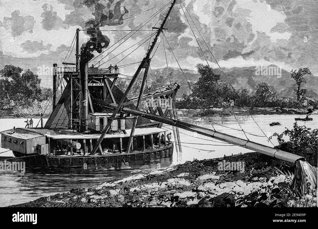 Drague americaine, les grands travaux du siecle par dumont, hachette 1895 Stockfoto