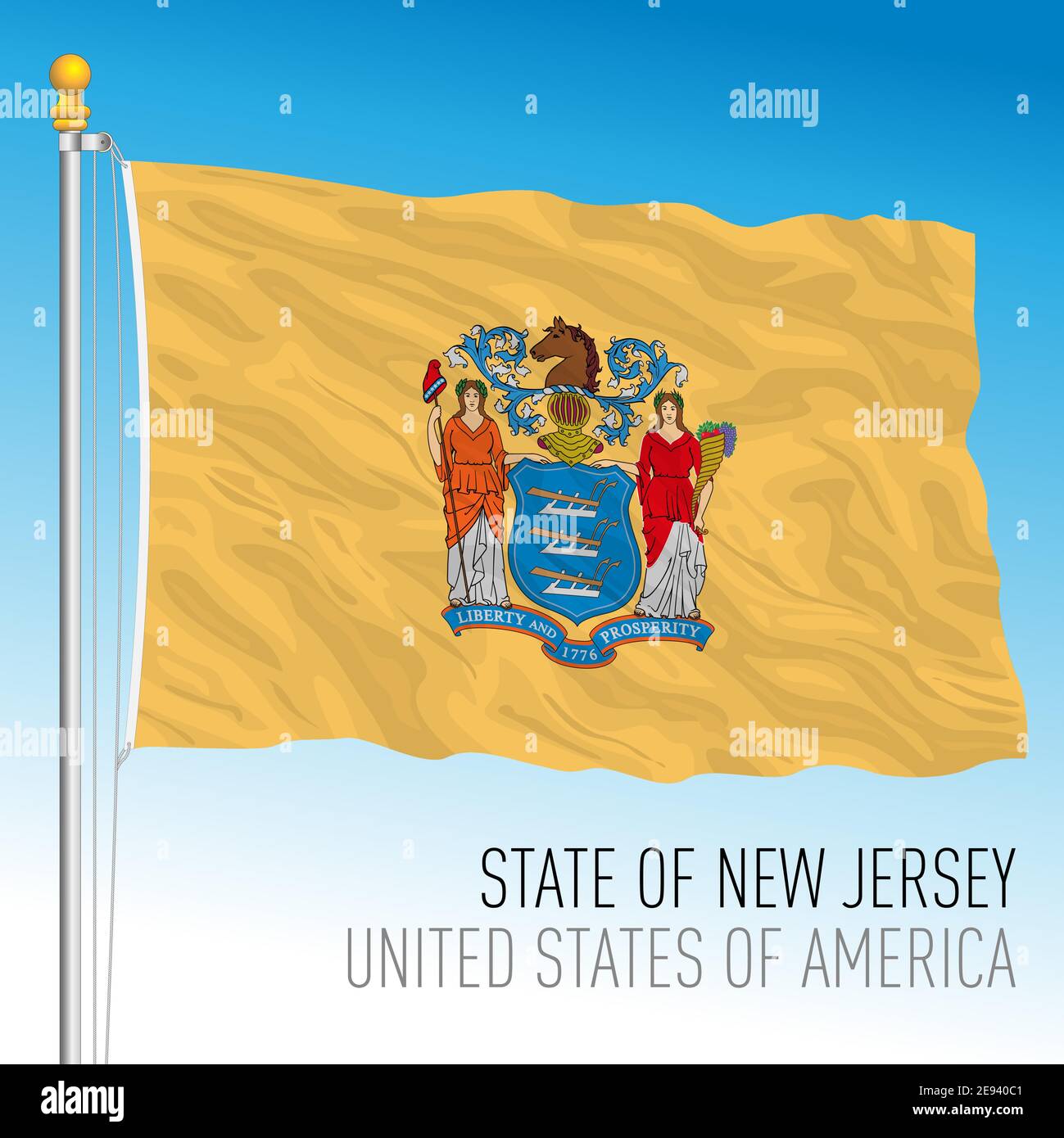 New Jersey Bundesstaaten Flagge, Vereinigte Staaten, Vektor-Illustration Stock Vektor
