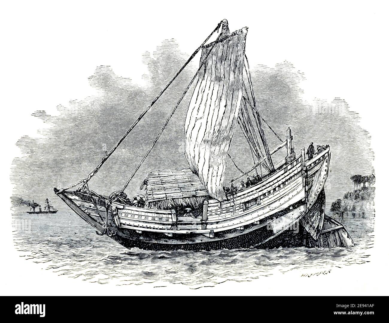 Illustration eines japanischen Junk aus dem Buch "Rambles in Japan: Das Land der aufgehenden Sonne" von Tristram, H. B. (Henry Baker), 1822-1906. Veröffentlichungsdatum 1895. Verlag New York : Revell Stockfoto