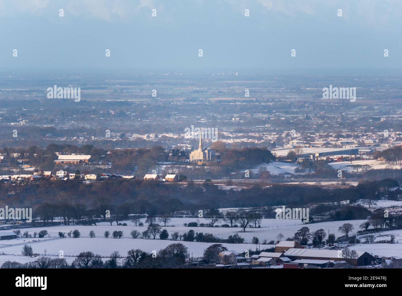 Winterliche Landschaft über Lancashire Stockfoto