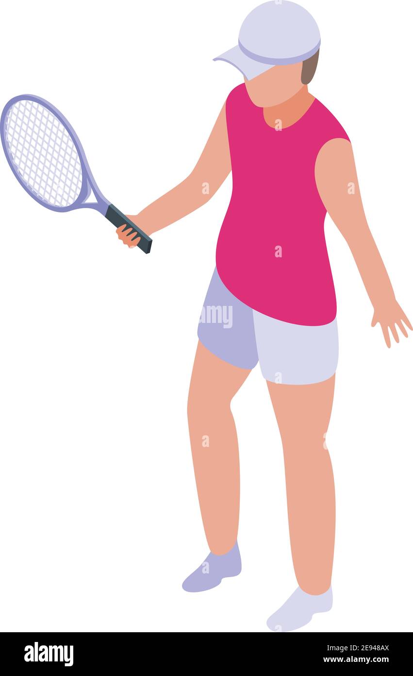Symbol für Tennisspieler für Kinder. Isometrische von Kinder Tennis Sport Spieler Vektor-Symbol für Web-Design isoliert auf weißem Hintergrund Stock Vektor