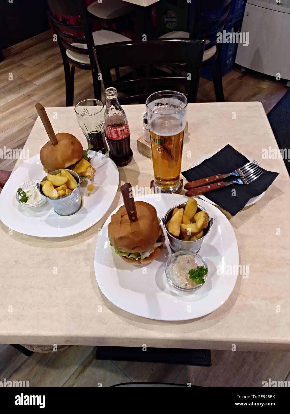 Burger Restaurant, Kartoffelchip, Stockfoto