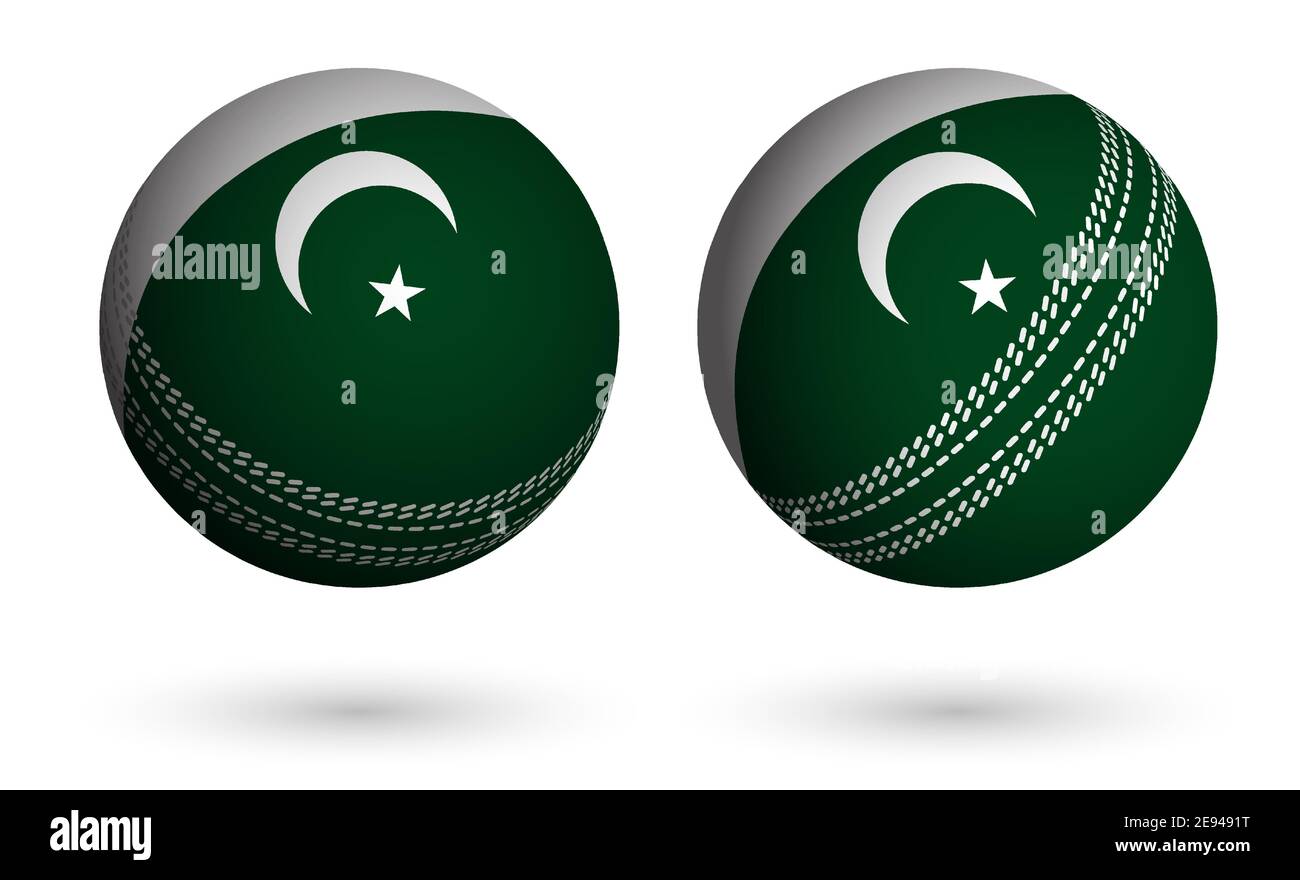 Cricket-Ball im realistischen Stil in den Farben der Flagge der Islamischen Republik Pakistan. Sommer Teamsport. Vektor auf weißem Hintergrund Stock Vektor