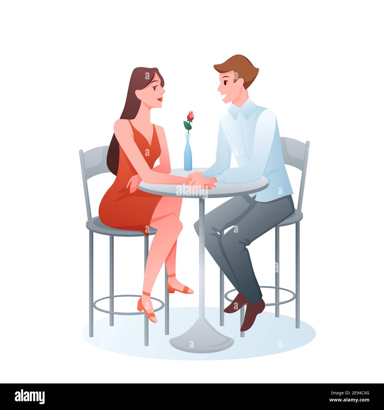 Romantisches Paar auf Datum, zwei Erwachsene Liebhaber sitzen im Restaurant, Hände halten, reden Stock Vektor