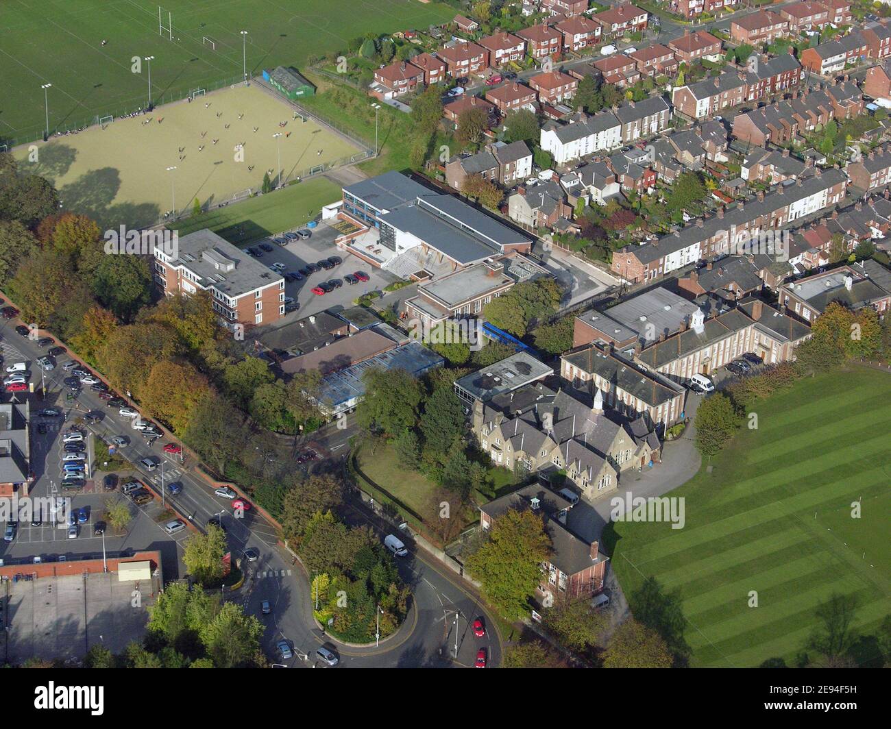 Luftaufnahme der Kings School an der Westminster Road, Macclesfield, Cheshire Stockfoto