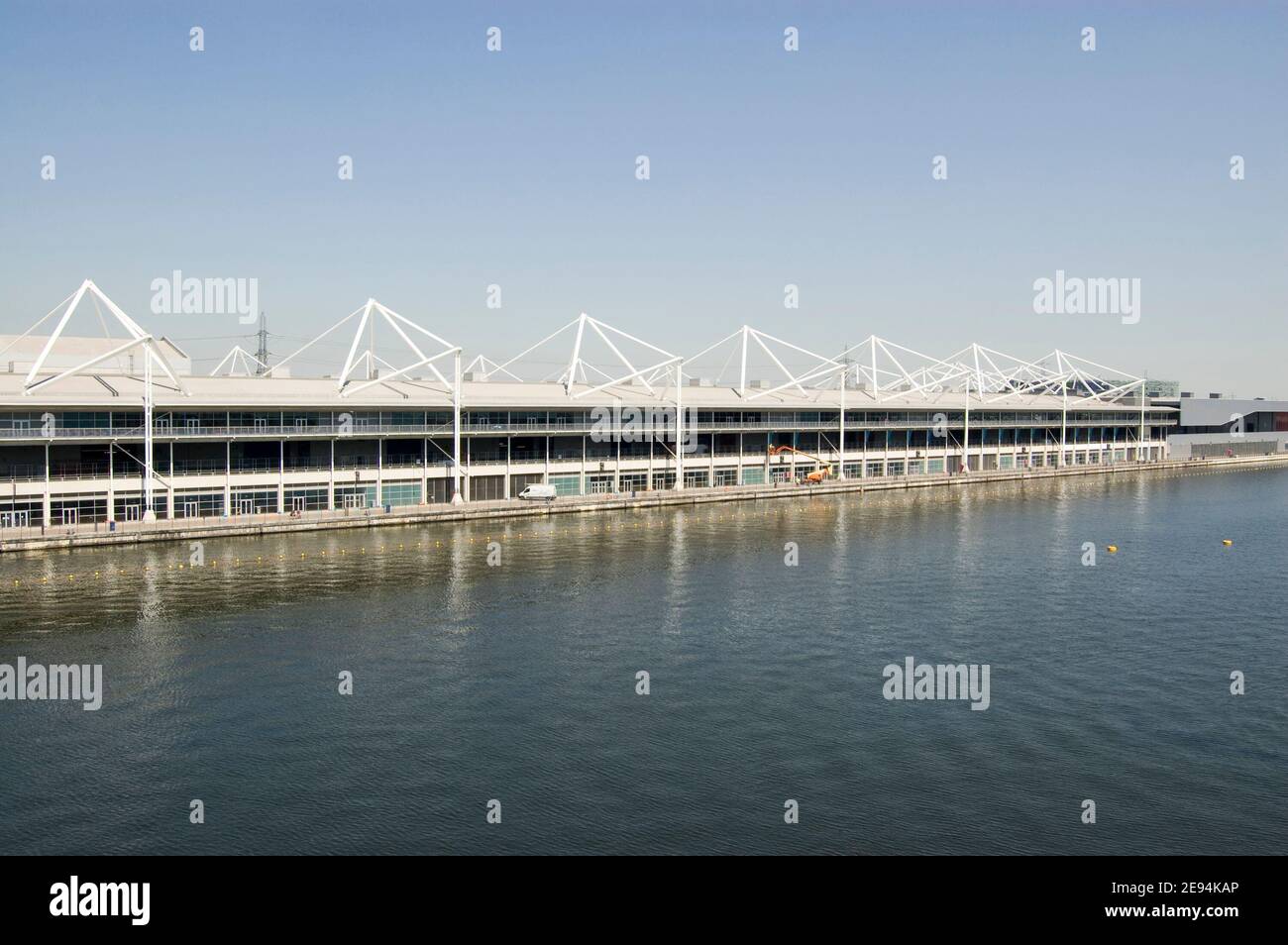 Das Excel Centre, Veranstaltungsort für Sport und Ausstellungen, Royal Victoria Dock, London. Das Zentrum ist Teil der Erneuerung der Londoner docklands. Angezeigt f Stockfoto