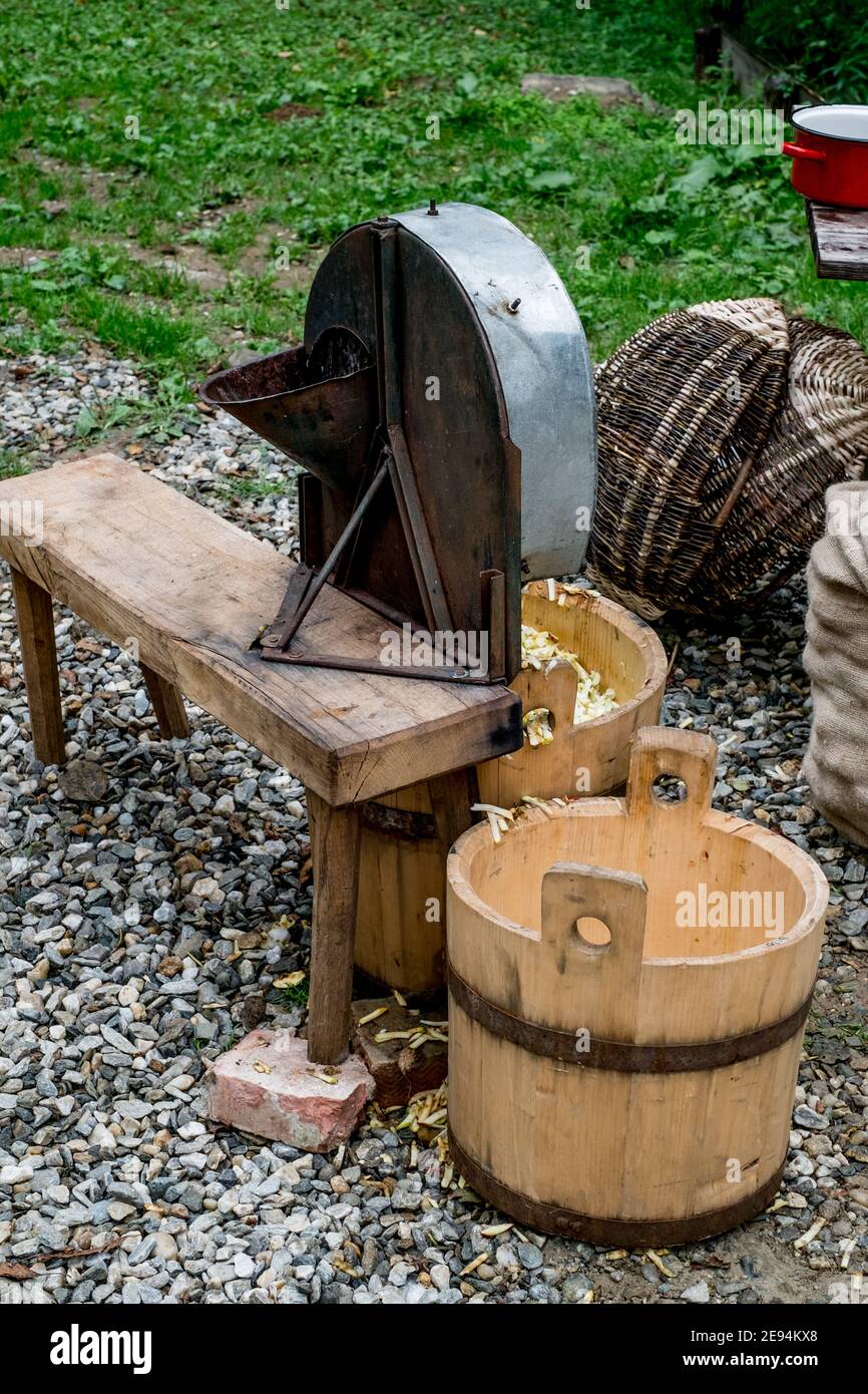 Holz- alte Traube drücken Sie Stockfoto