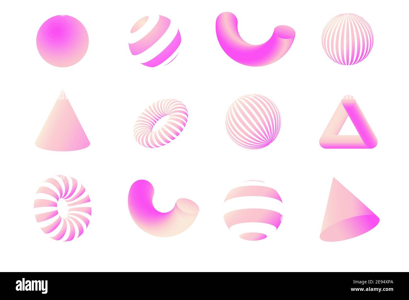 Pink Geometry 3D-Shapes Set. Vektor-Design-Elemente für soziale Medien und visuelle Inhalte, Web- und UI-Design, Poster und Kunstcollage, Branding. Stock Vektor