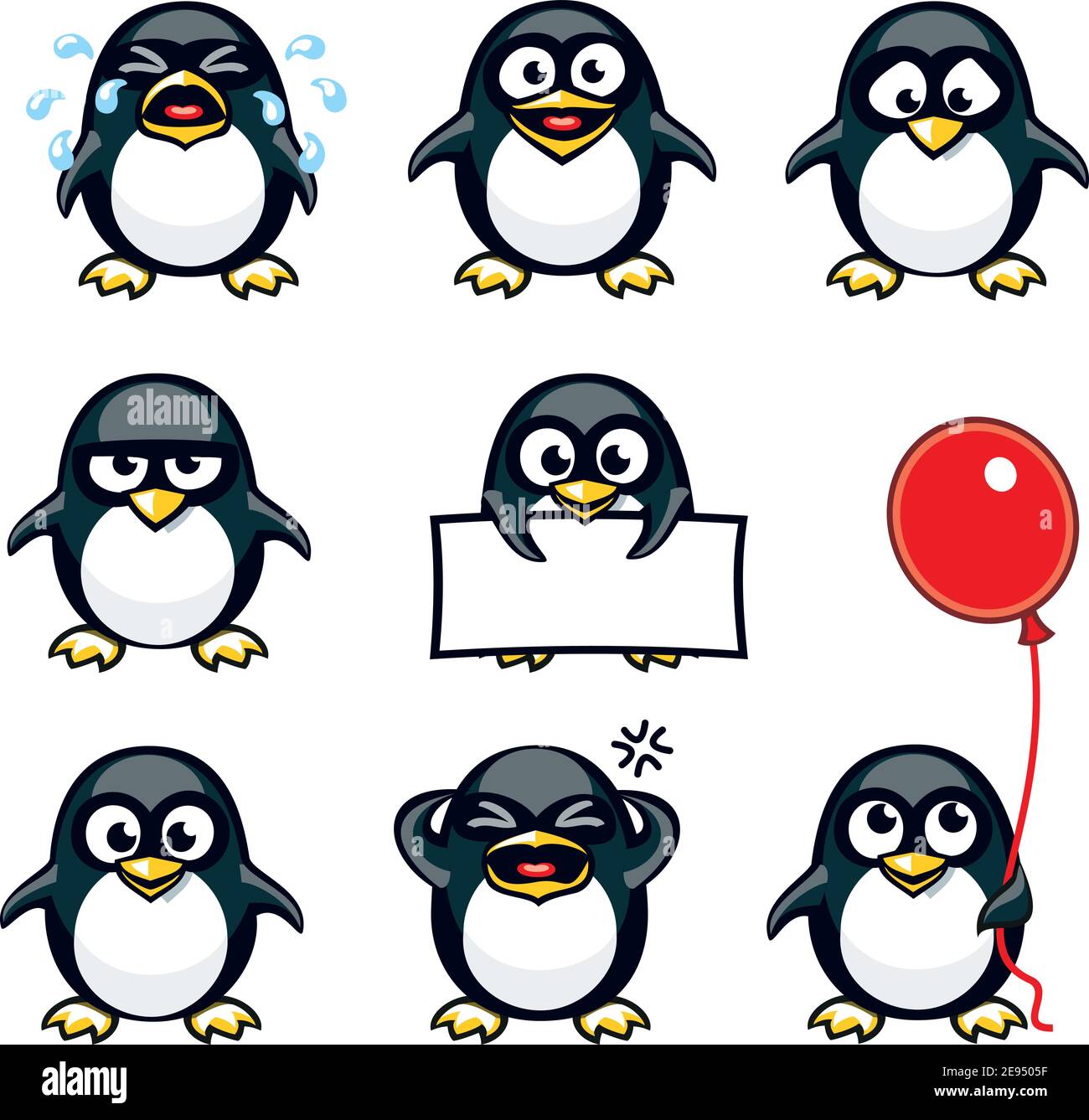 Smiley Pinguine einzeln gruppiert für einfaches Kopieren und Einfügen. Stock Vektor