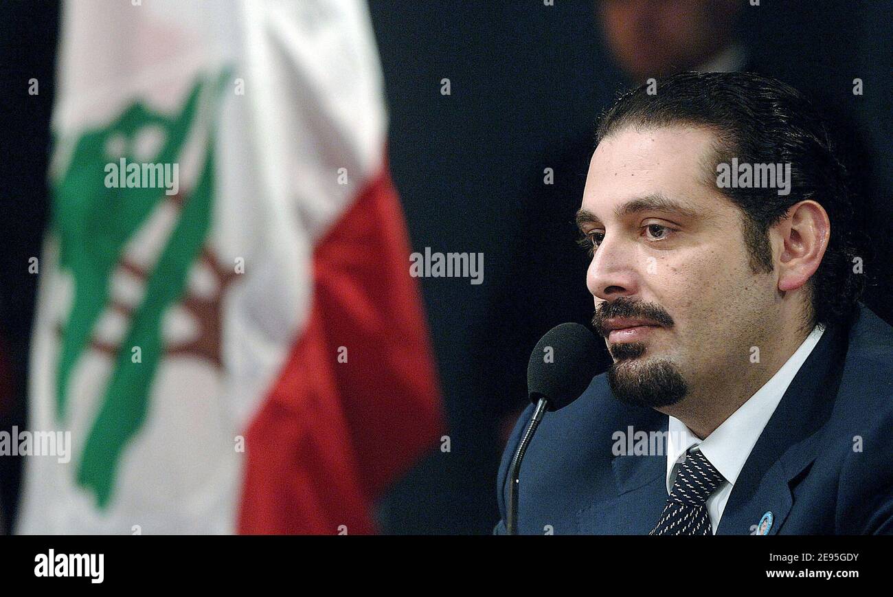 Saad Hariri, Vorsitzender des Zukunftsblocks im libanesischen Parlament und Sohn des ermordeten libanesischen Ministerpräsidenten Rafic Hariri hält während seines Besuchs in Washington DC am 25. Januar 2006 im Woodrow Wilson Center eine Rede über die "Zukunft der Demokratie im Libanon". Foto von Olivier Douliery/ABACAPRESS.COM Stockfoto