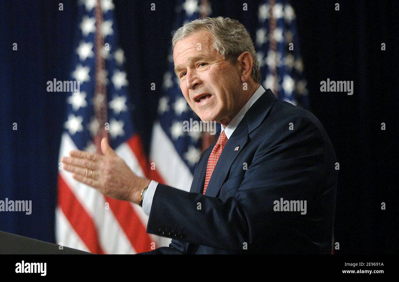 Präsident W. Bush hält eine Veranstaltung ab, um den