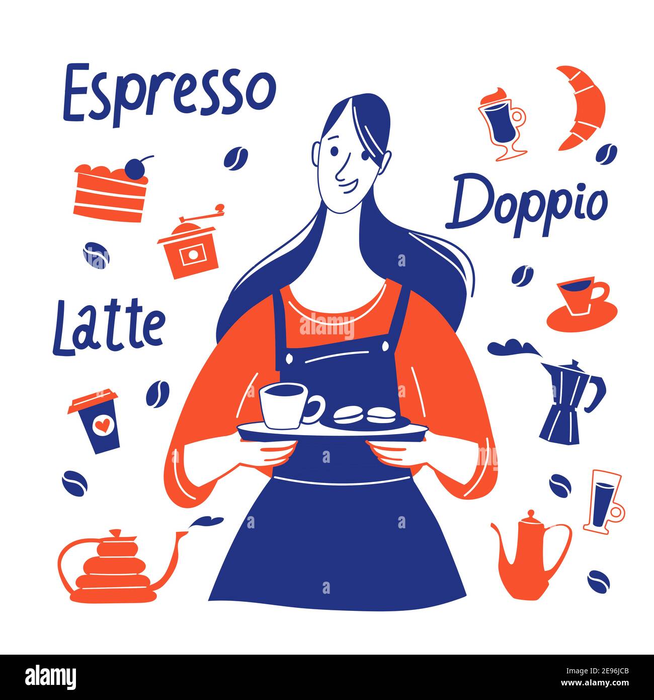 Motivierendes Espresso-Vektordesign mit Barista- und Kaffeematerial Stock Vektor