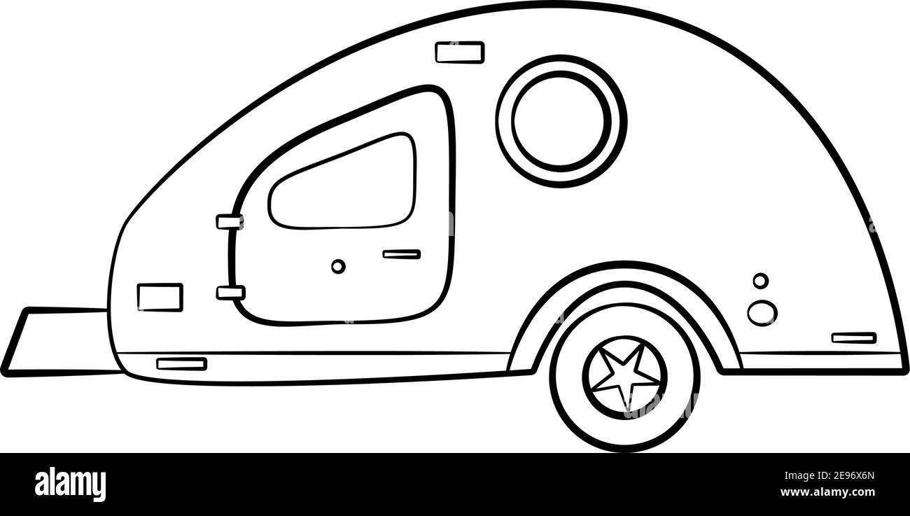 Skizzenanhänger für Camping-Tourismus, Doodle Satz von Transport für Freizeit und Abenteuer. Vektorgrafik Stock Vektor