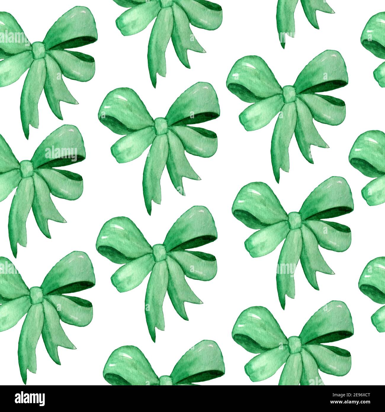 Aquarell Hand gezeichnet nahtlose Muster mit grünen Smaragd Band Schleifen für Geschenke Party Feier Geburtstag Dekor. Symbole für St. Patricks Day, irisch irland Textil dekorative Geschenkpapier Stockfoto