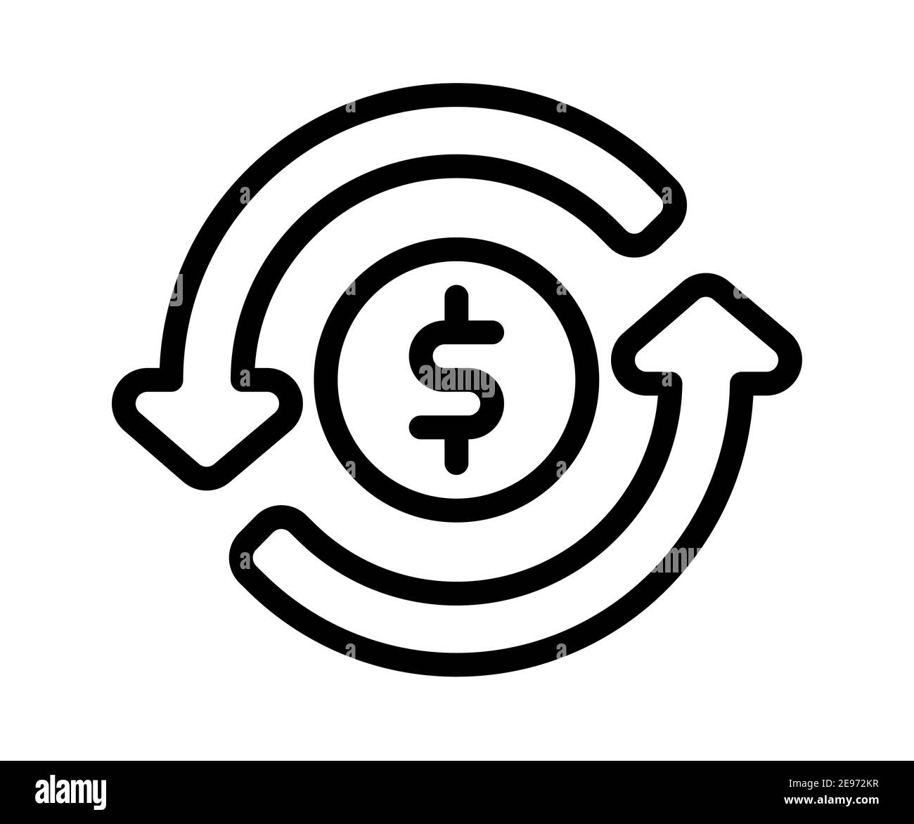 Geldfluss Umsatz einzelnes isoliertes Symbol mit Umrissstil Vektor Design-Illustration Stockfoto