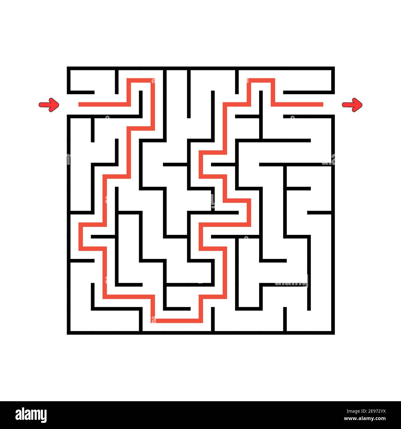 Quadratisches Labyrinth. Spiel für Kinder. Puzzle für Kinder. Labyrinth-Rätsel. Vektorgrafik. Finden Sie den richtigen Weg. Stock Vektor