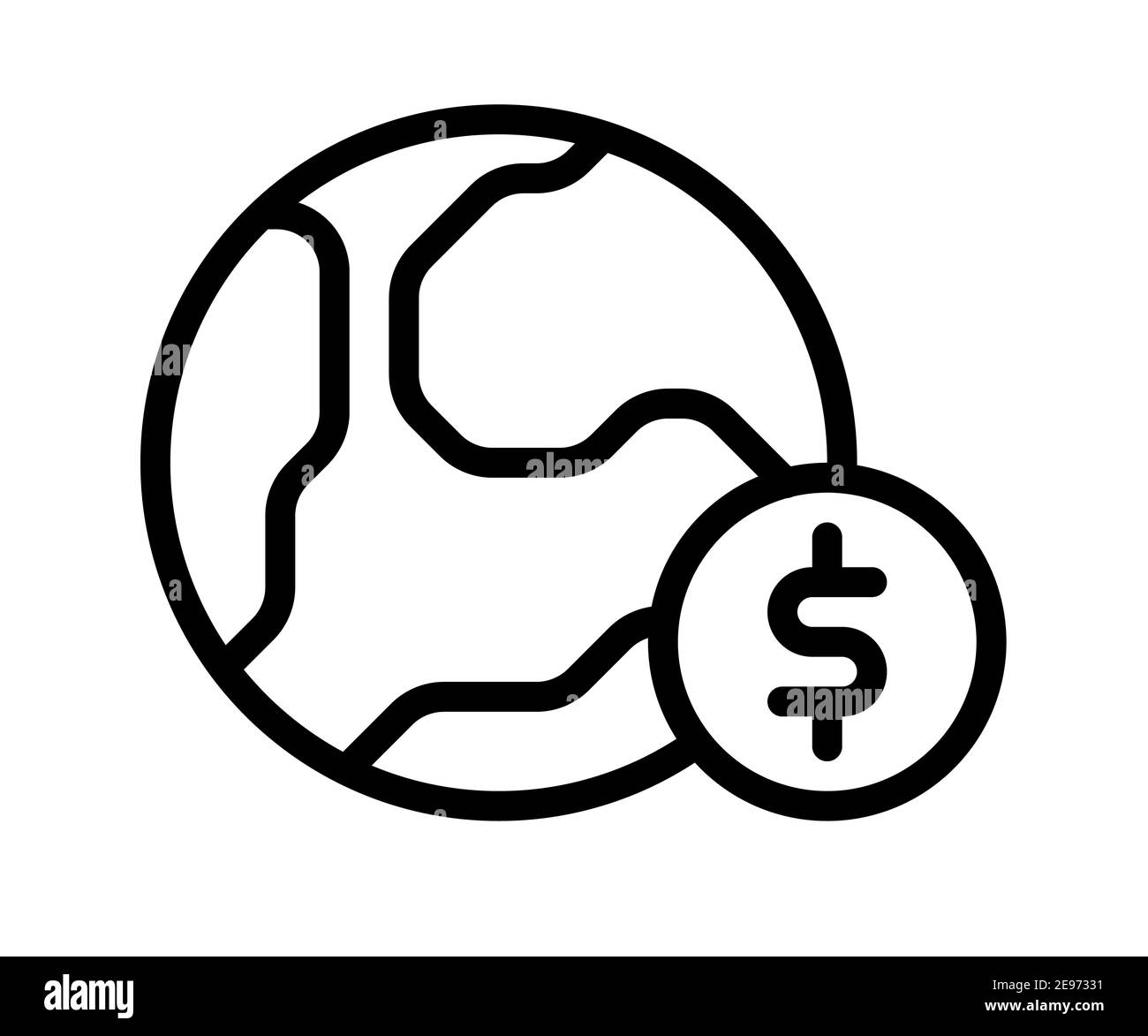 Globales wirtschaftliches Kapital einzelnes isoliertes Symbol mit Umrissstil-Vektor Design-Illustration Stockfoto