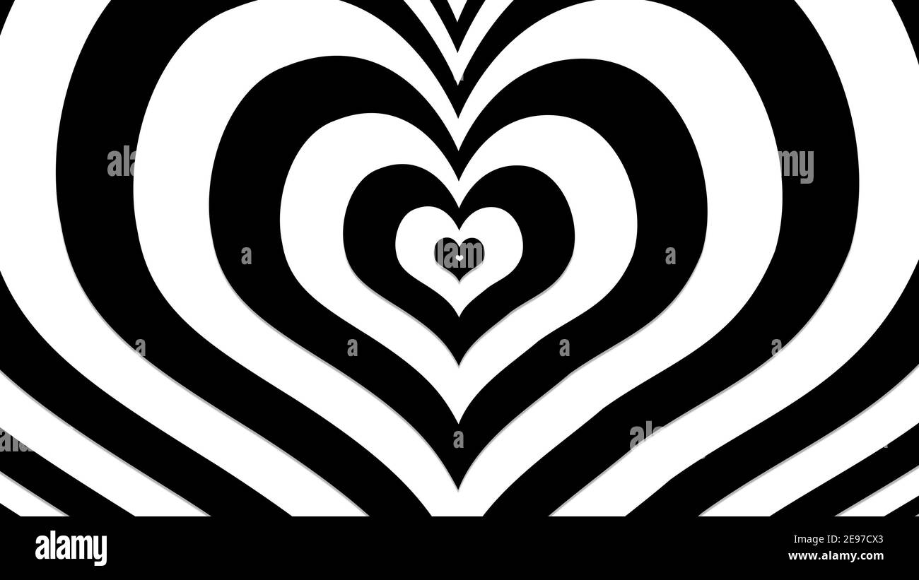 Schwarzes Herz mit Illusionseffekten, Zeichen und Symbol der Liebe, Zeigen Sie Ihre Liebe zum Valentinstag, Hochzeit, Jubiläum, oder jeden Urlaub. Abstrakt Liebe backg Stockfoto